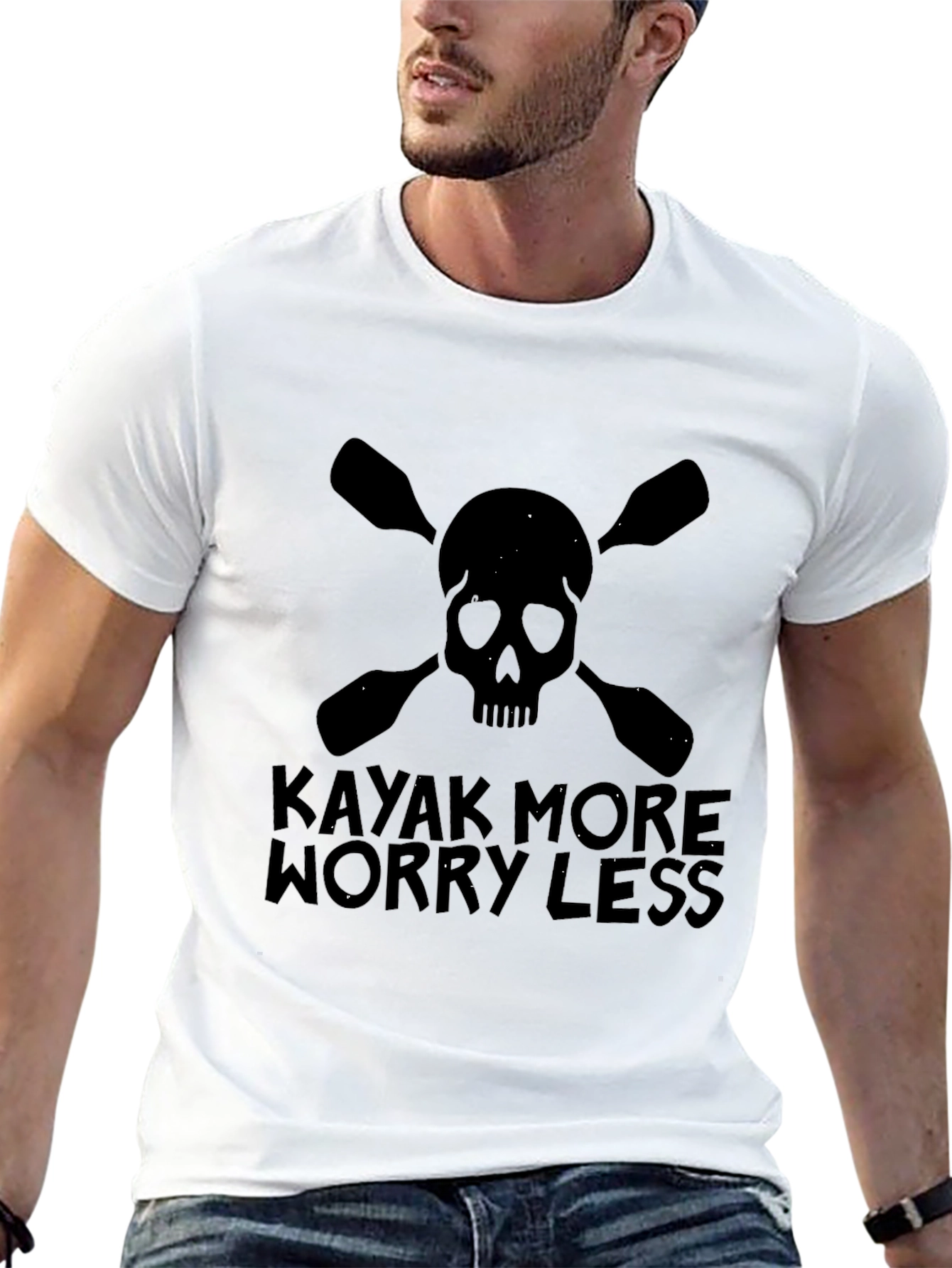 Kayak More Worry Less Black Graphic T-Shirt