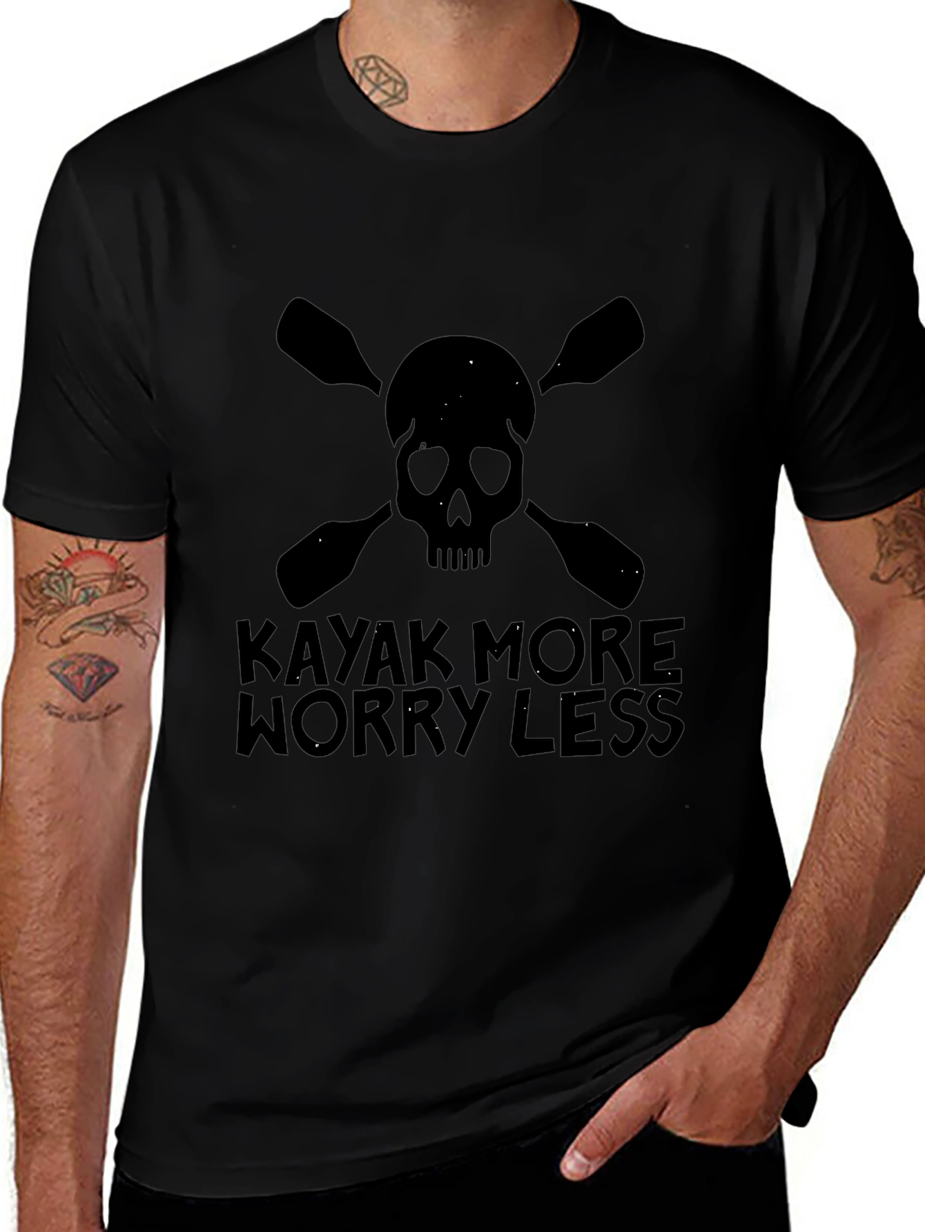 Kayak More Worry Less Black Graphic T-Shirt