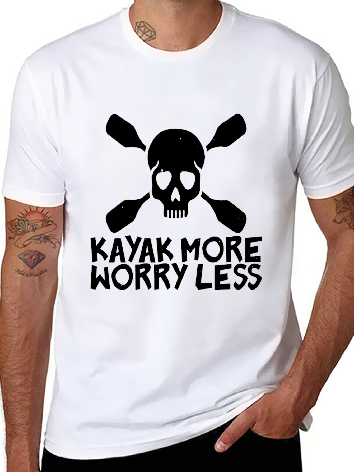 Kayak More Worry Less Black Graphic T-Shirt