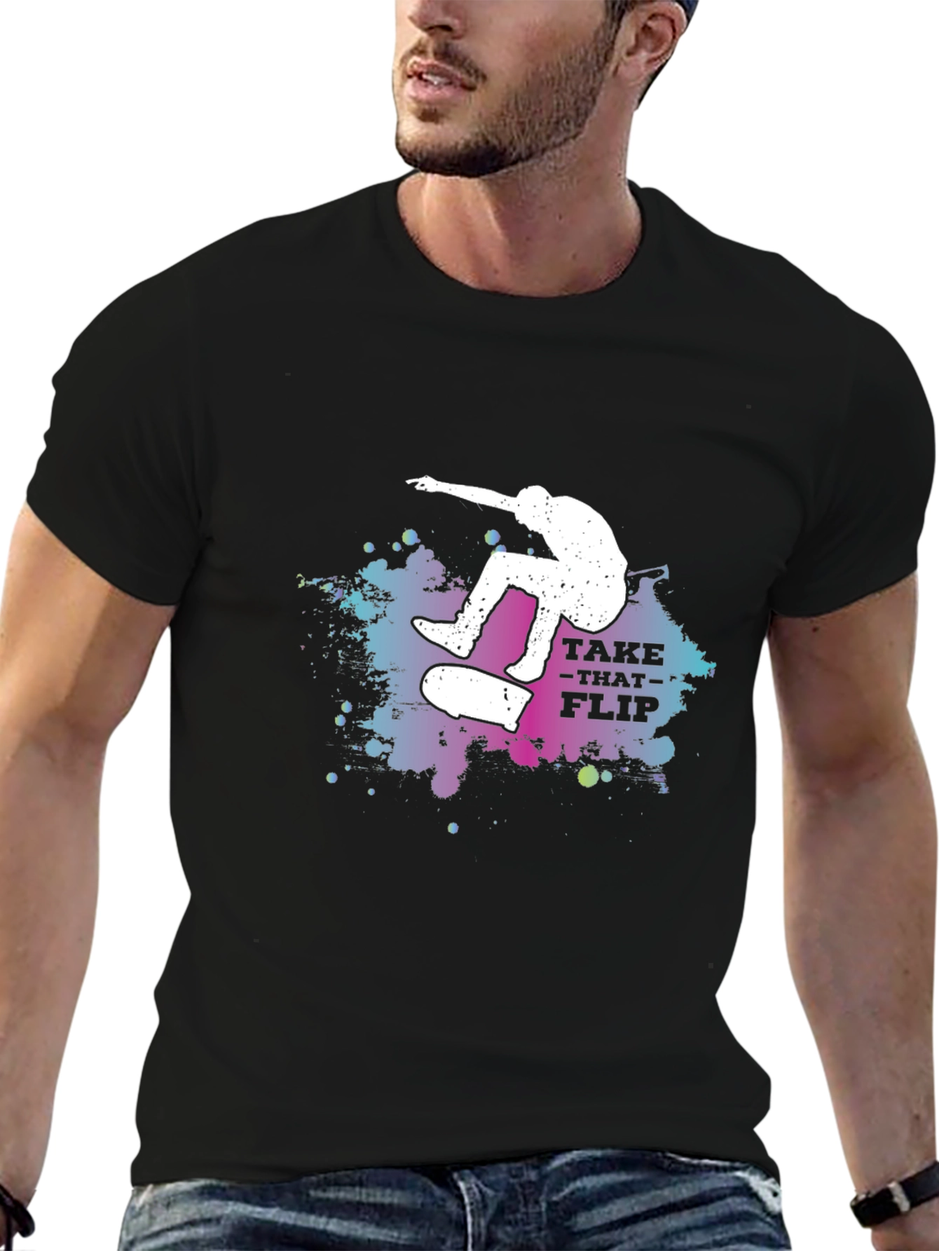 Take That Flip Graphic Tee - Black Skateboarder T-Shirt