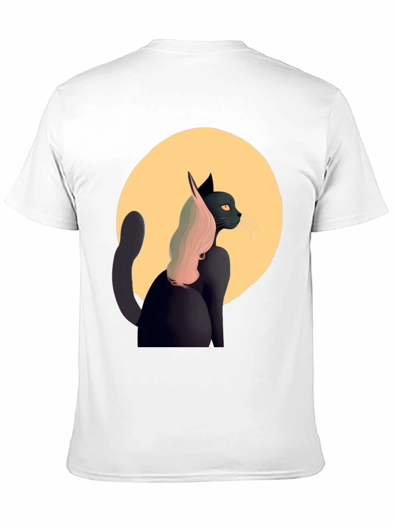 Black Cat T-Shirt with Moon and Pink Hair