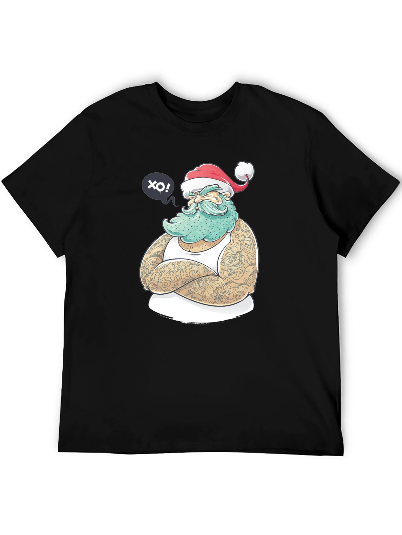 Tattooed Santa Graphic T-Shirt - Black Crew Neck