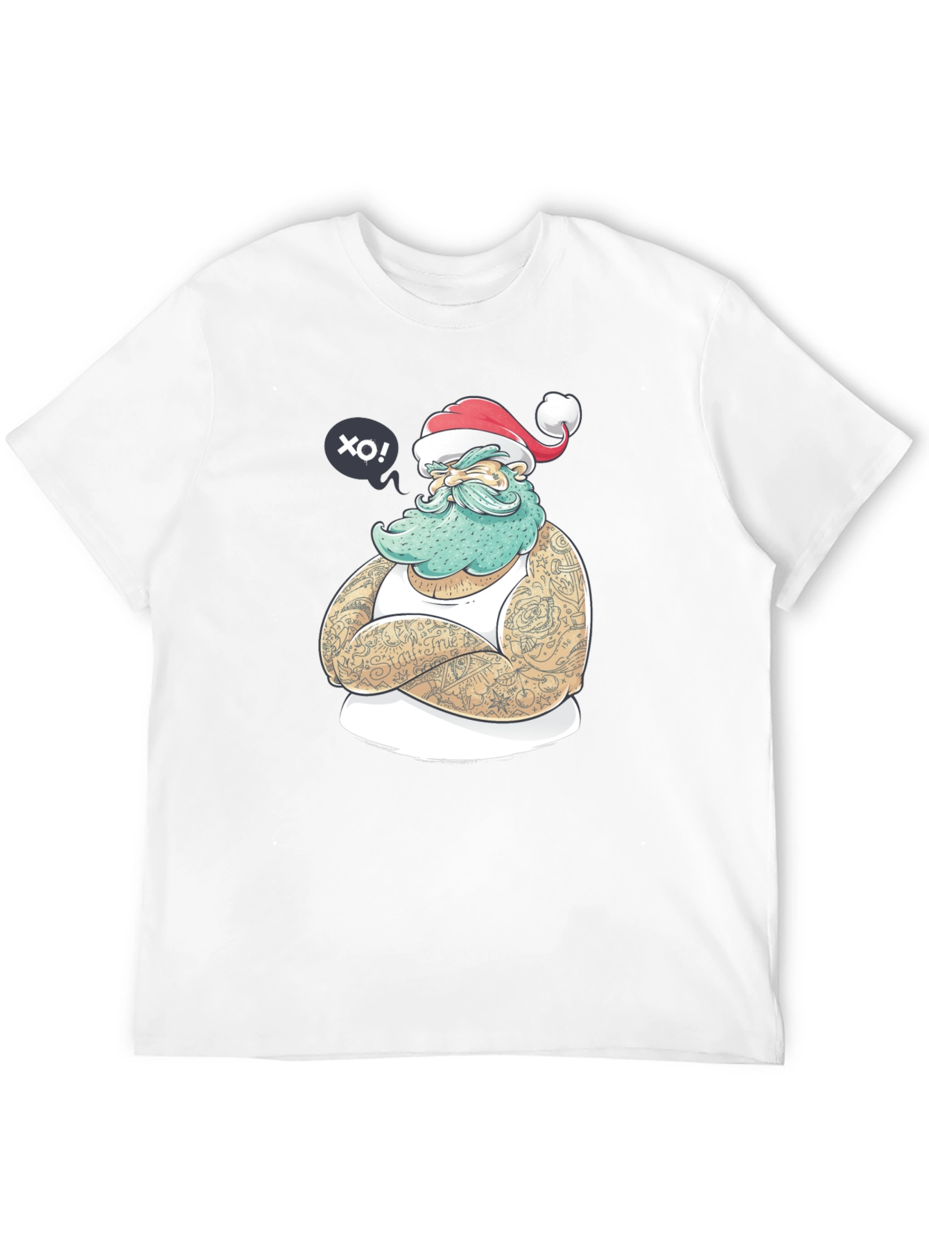 Tattooed Santa Graphic T-Shirt - Black Crew Neck
