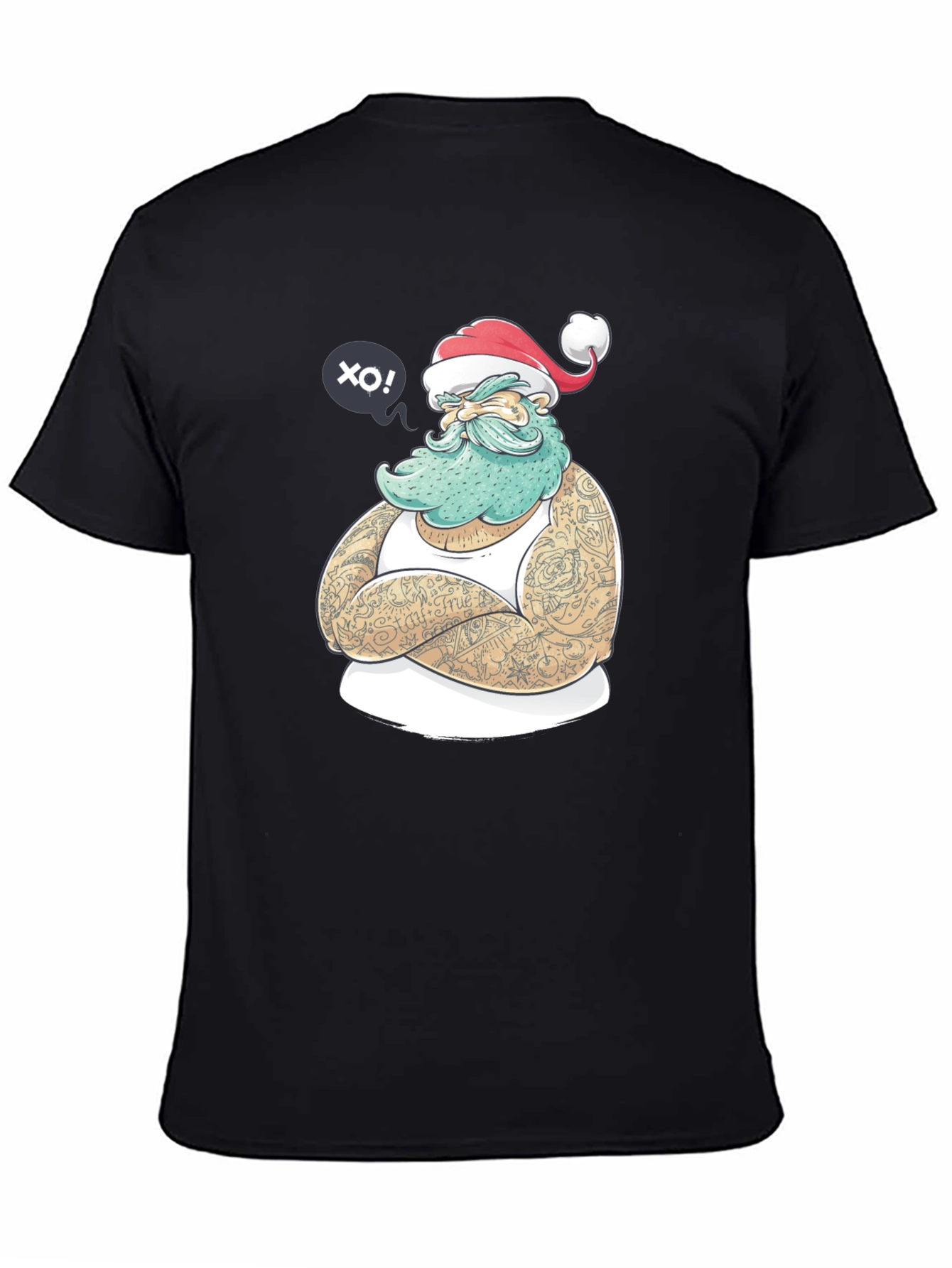 Tattooed Santa Graphic T-Shirt - Black Crew Neck