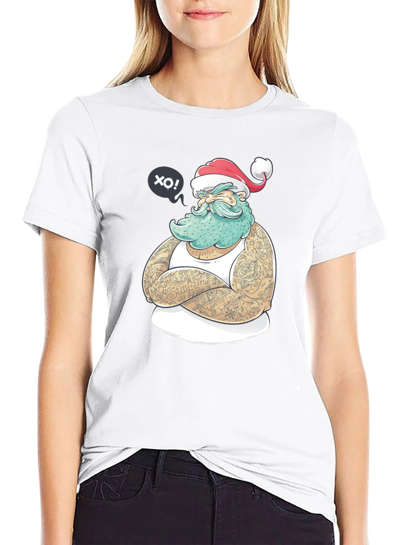 Tattooed Santa Graphic T-Shirt - Black Crew Neck