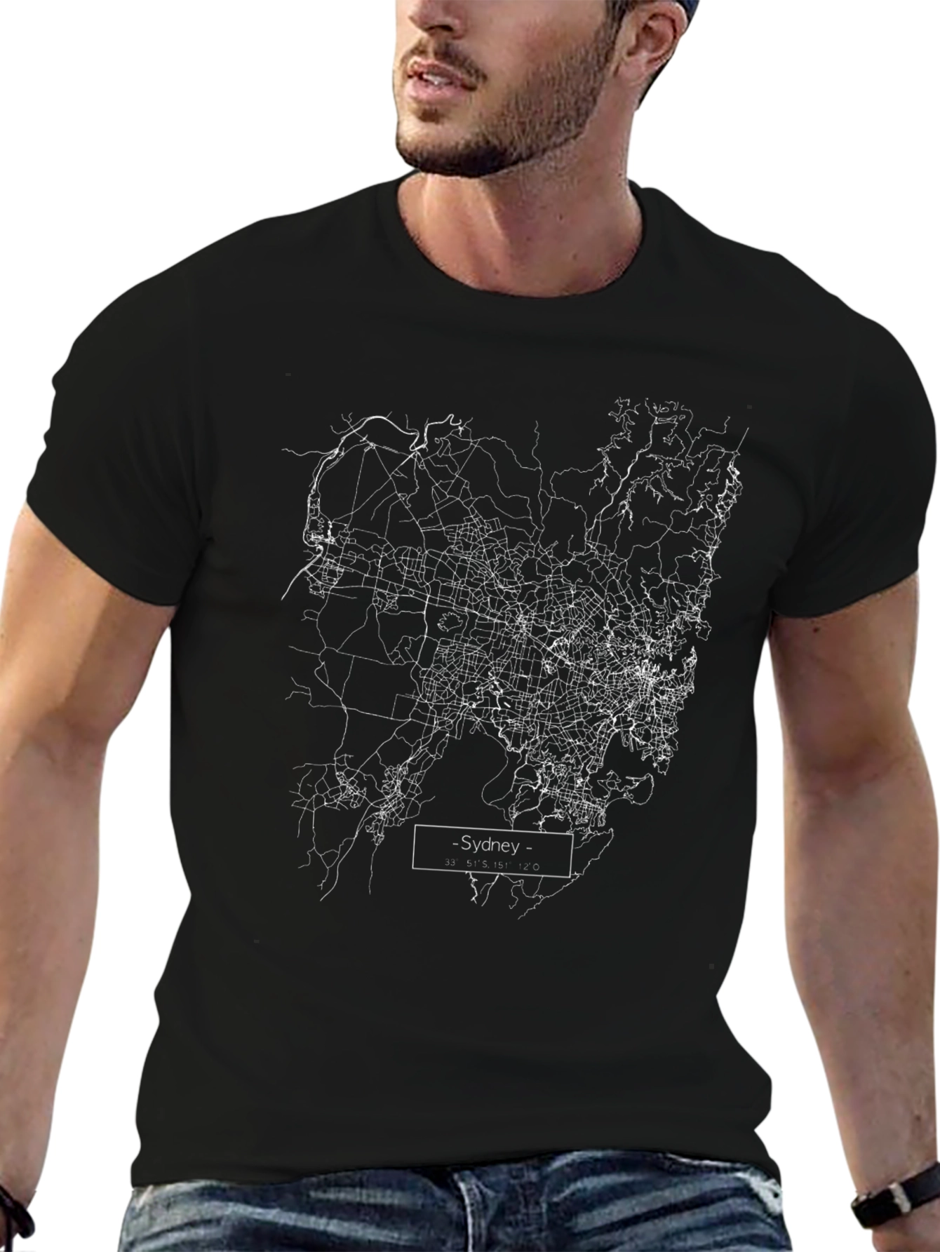 Sydney Map Black T-Shirt