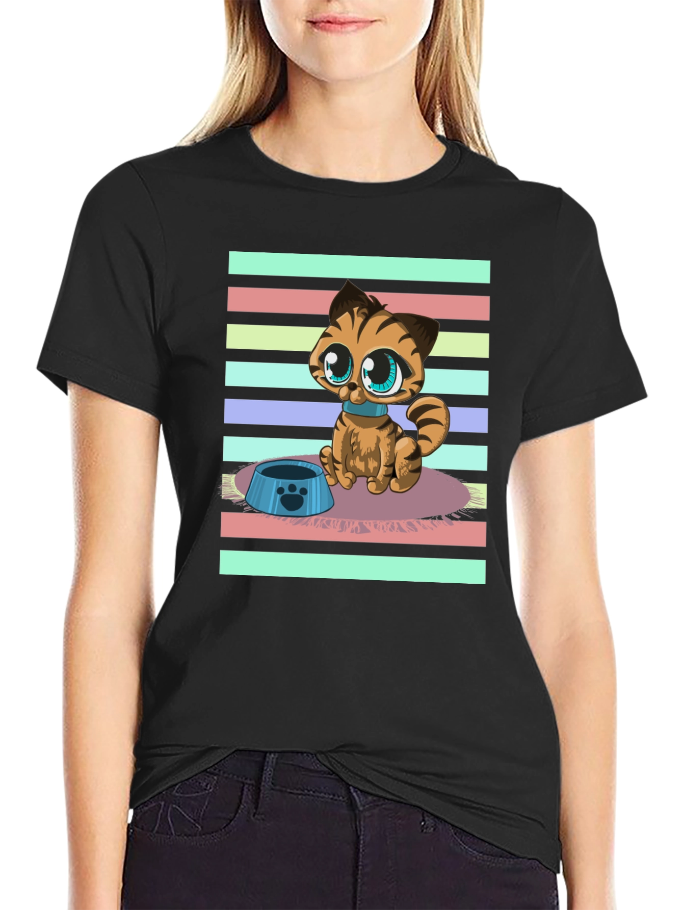 Cute Cartoon Cat Graphic T-Shirt