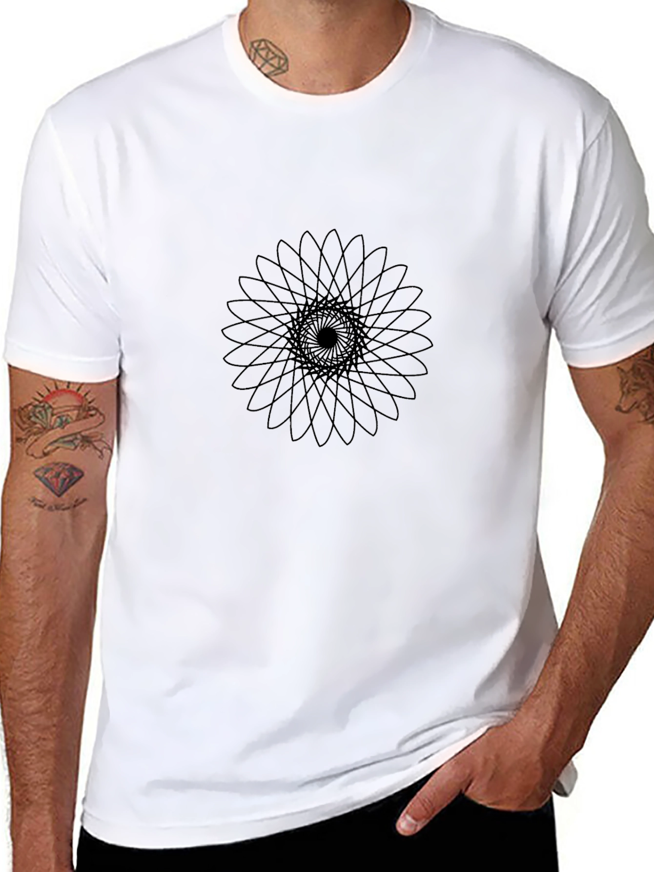 Geometric Mandala Print Black T-Shirt