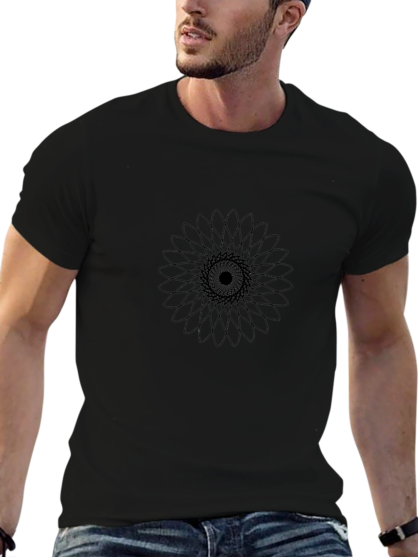 Geometric Mandala Print Black T-Shirt