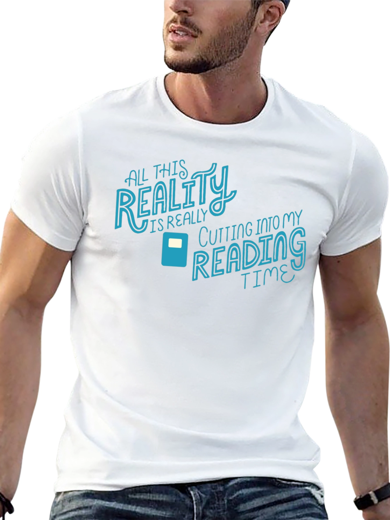 Reality Cutting Into Reading Time Black Graphic Tee