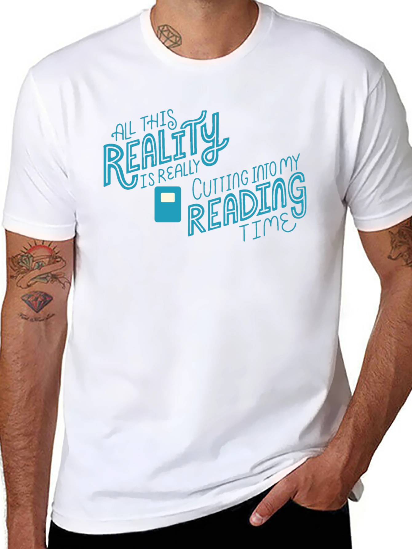 Reality Cutting Into Reading Time Black Graphic Tee