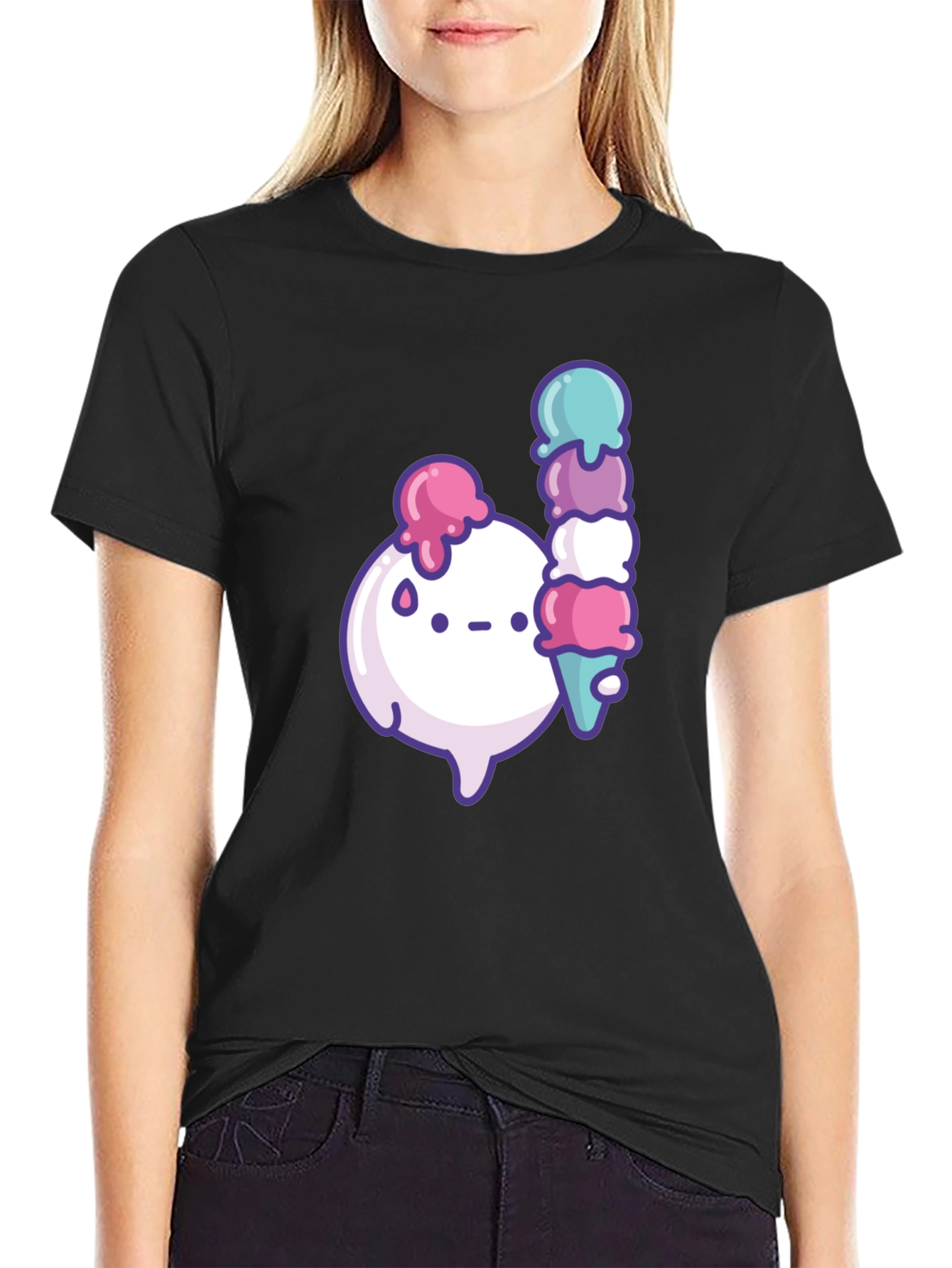 Kawaii Ice Cream Graphic Black T-Shirt