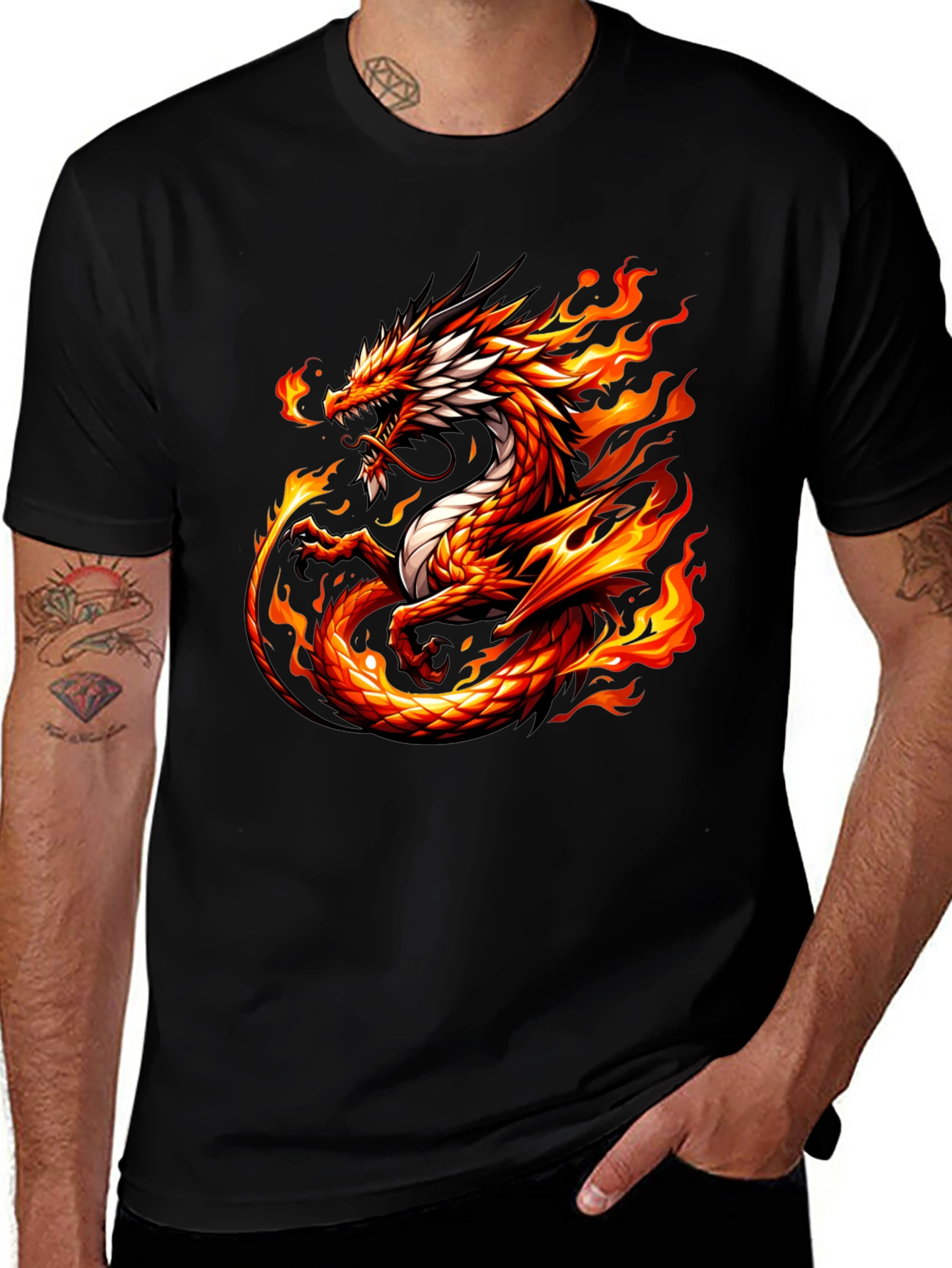 Fiery Dragon Graphic T-Shirt - Black