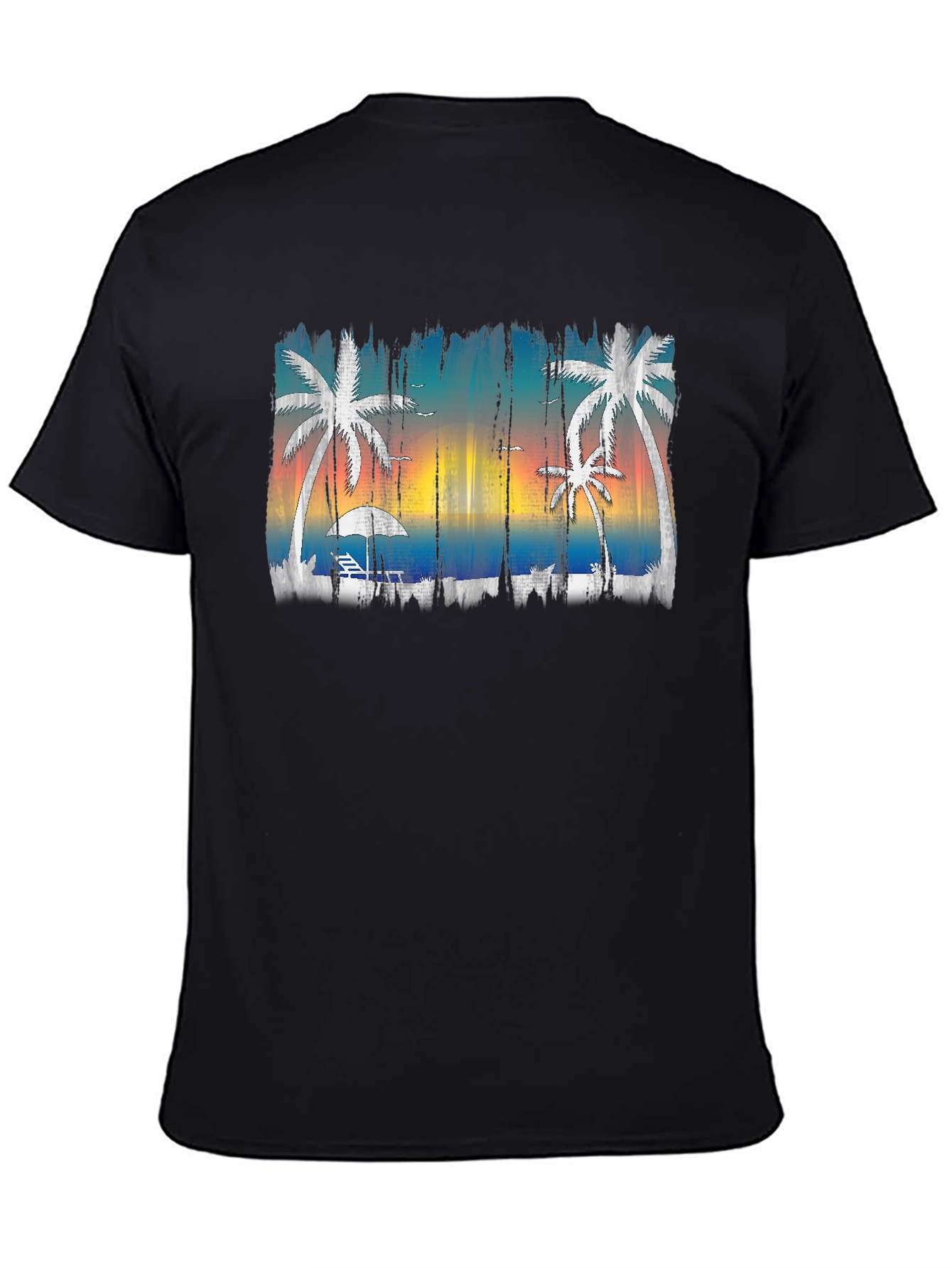 Tropical Beach Scene Mens Black T-Shirt