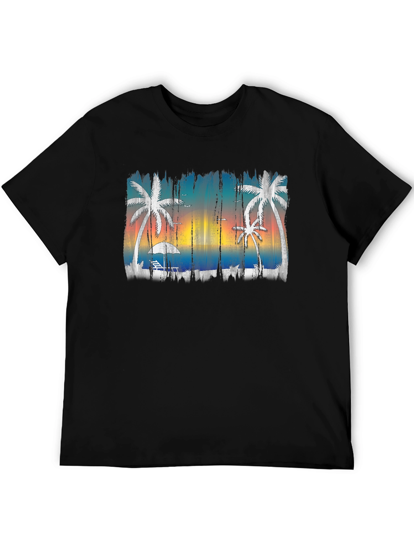 Tropical Beach Scene Mens Black T-Shirt