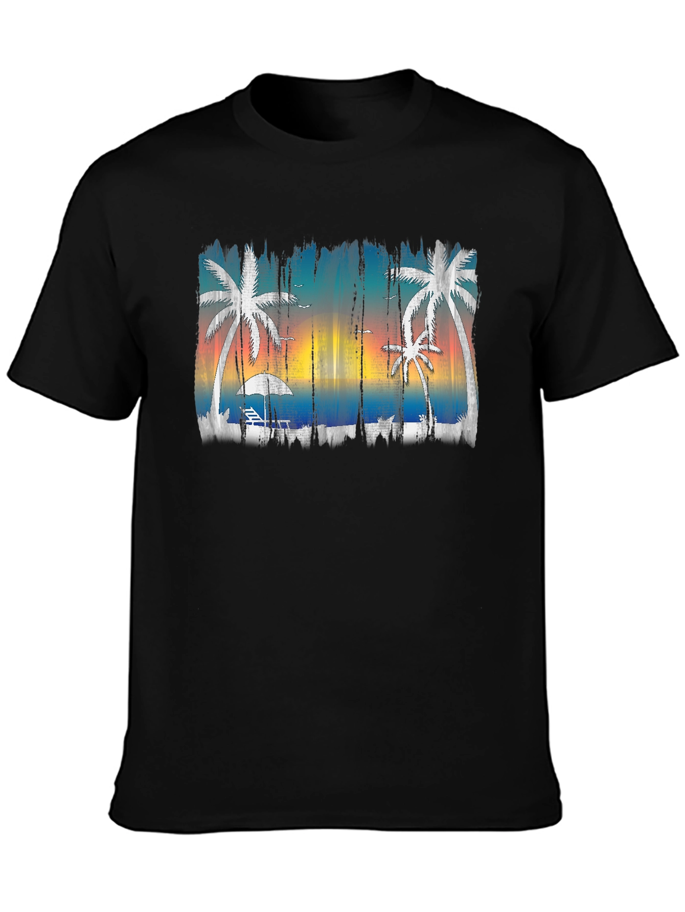 Tropical Beach Scene Mens Black T-Shirt