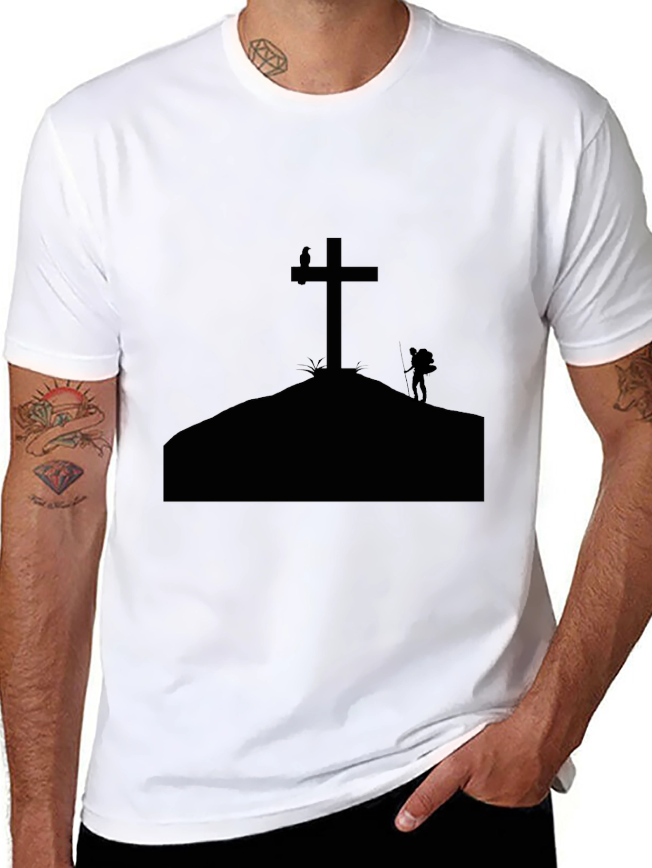 Cross & Hiker Graphic T-Shirt - Black