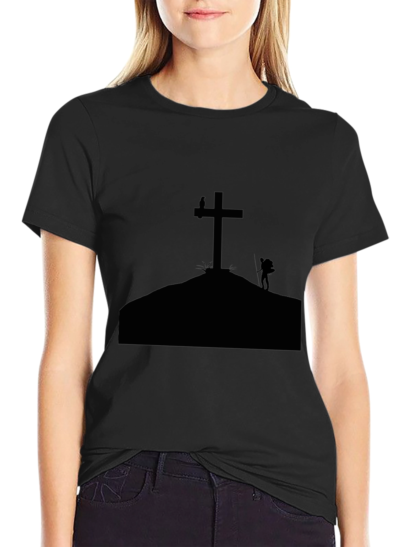 Cross & Hiker Graphic T-Shirt - Black