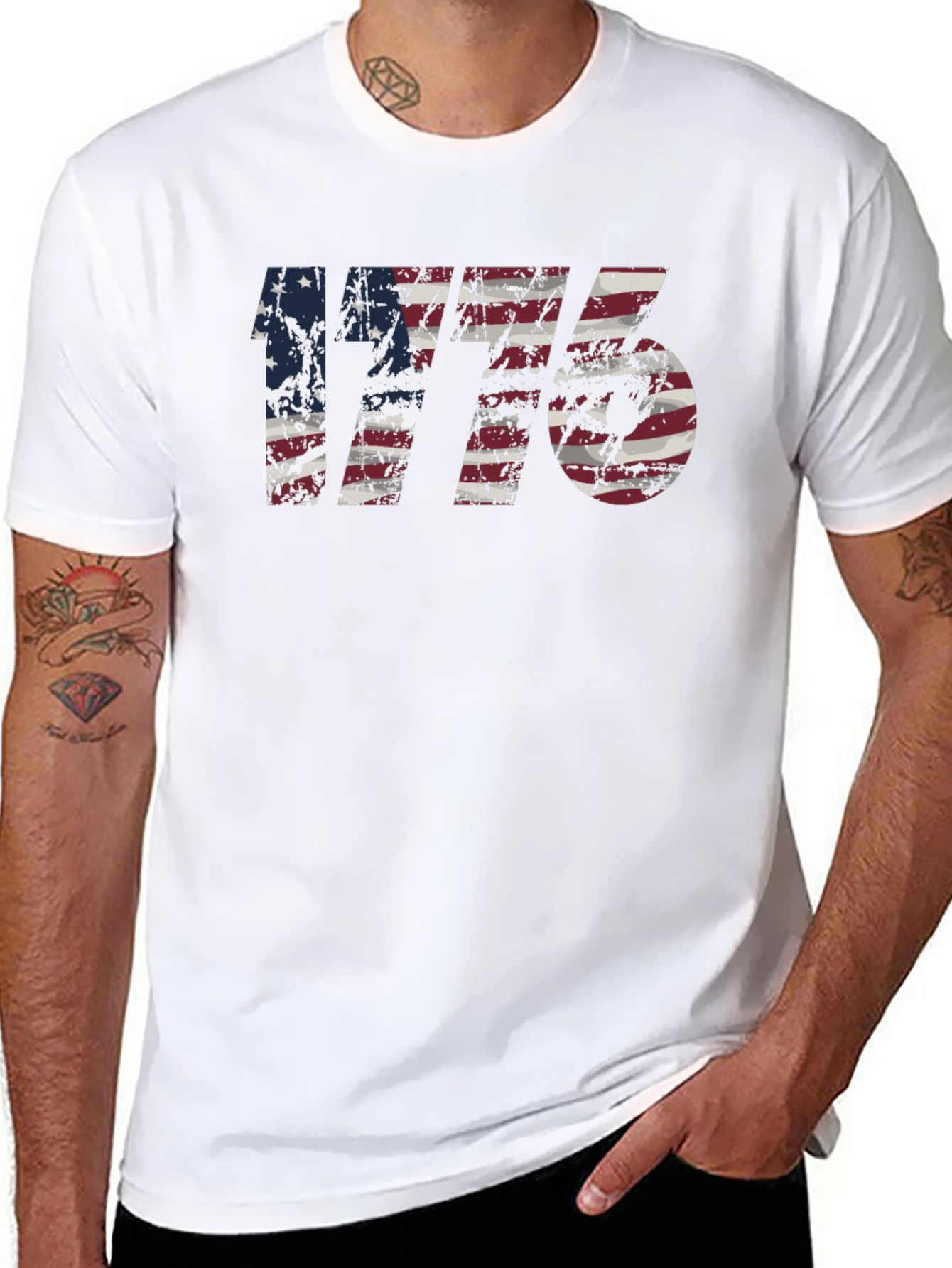Distressed American Flag 1776 Graphic Tee