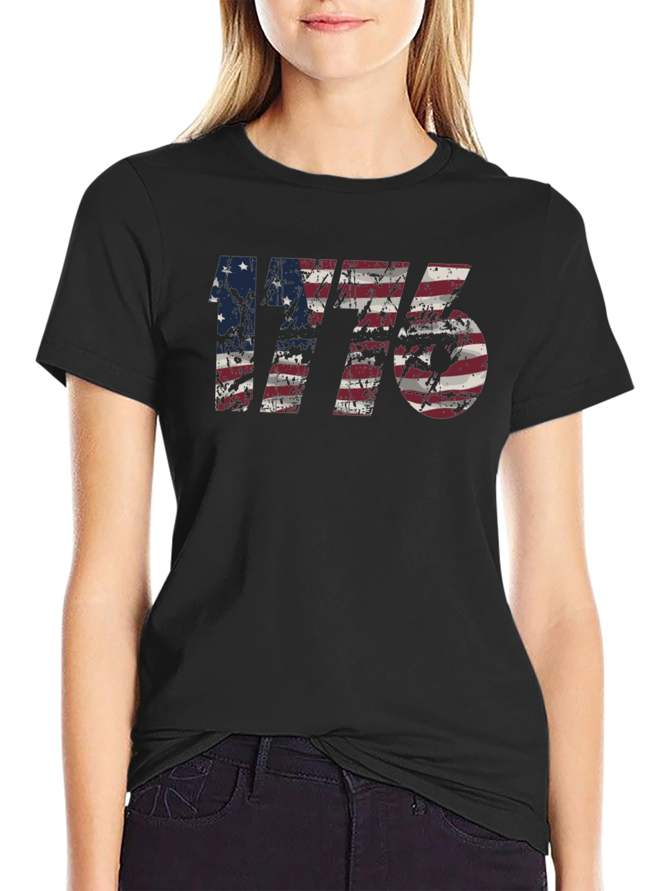 Distressed American Flag 1776 Graphic Tee