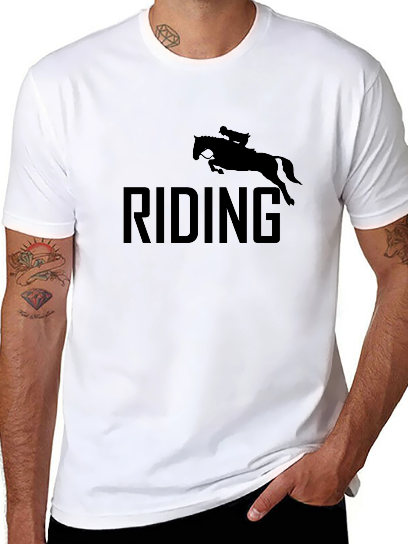 Riding Horse T-Shirt Black Cotton Tee