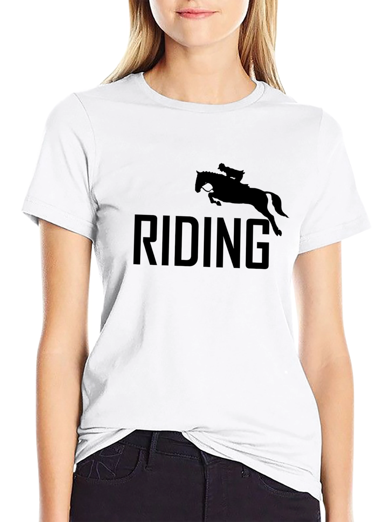 Riding Horse T-Shirt Black Cotton Tee