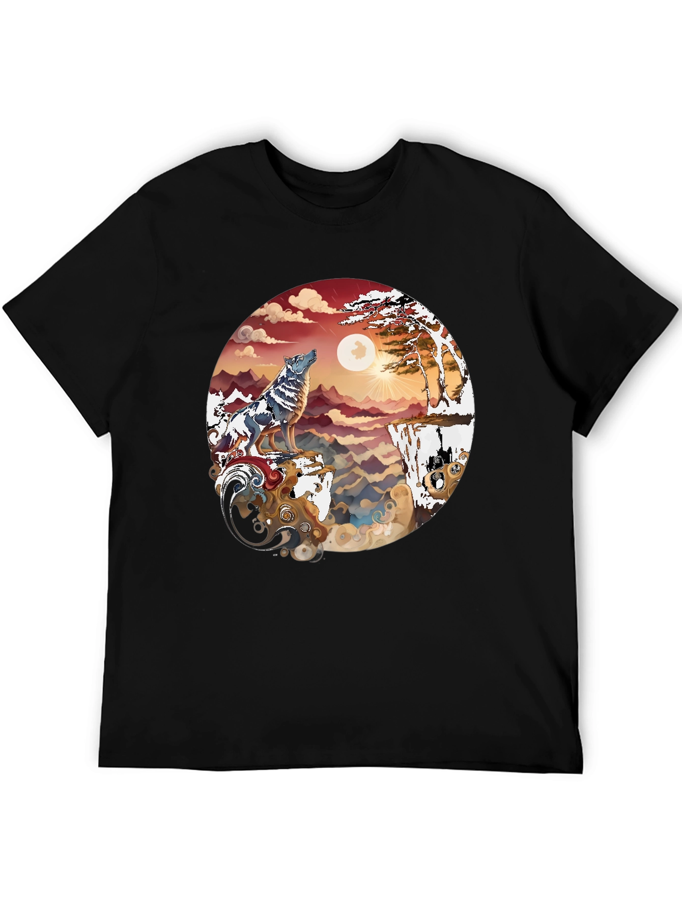 Wolf Landscape Graphic Tee - Black