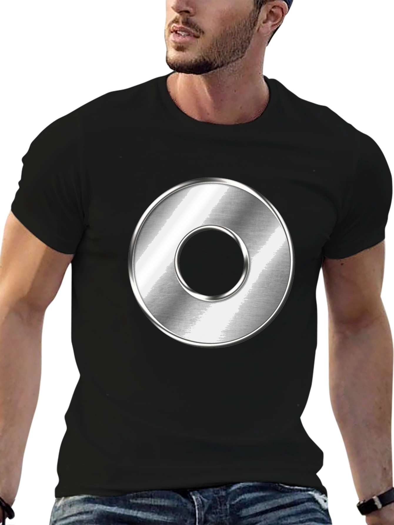 Mens Black T-Shirt with Metallic Circle Design