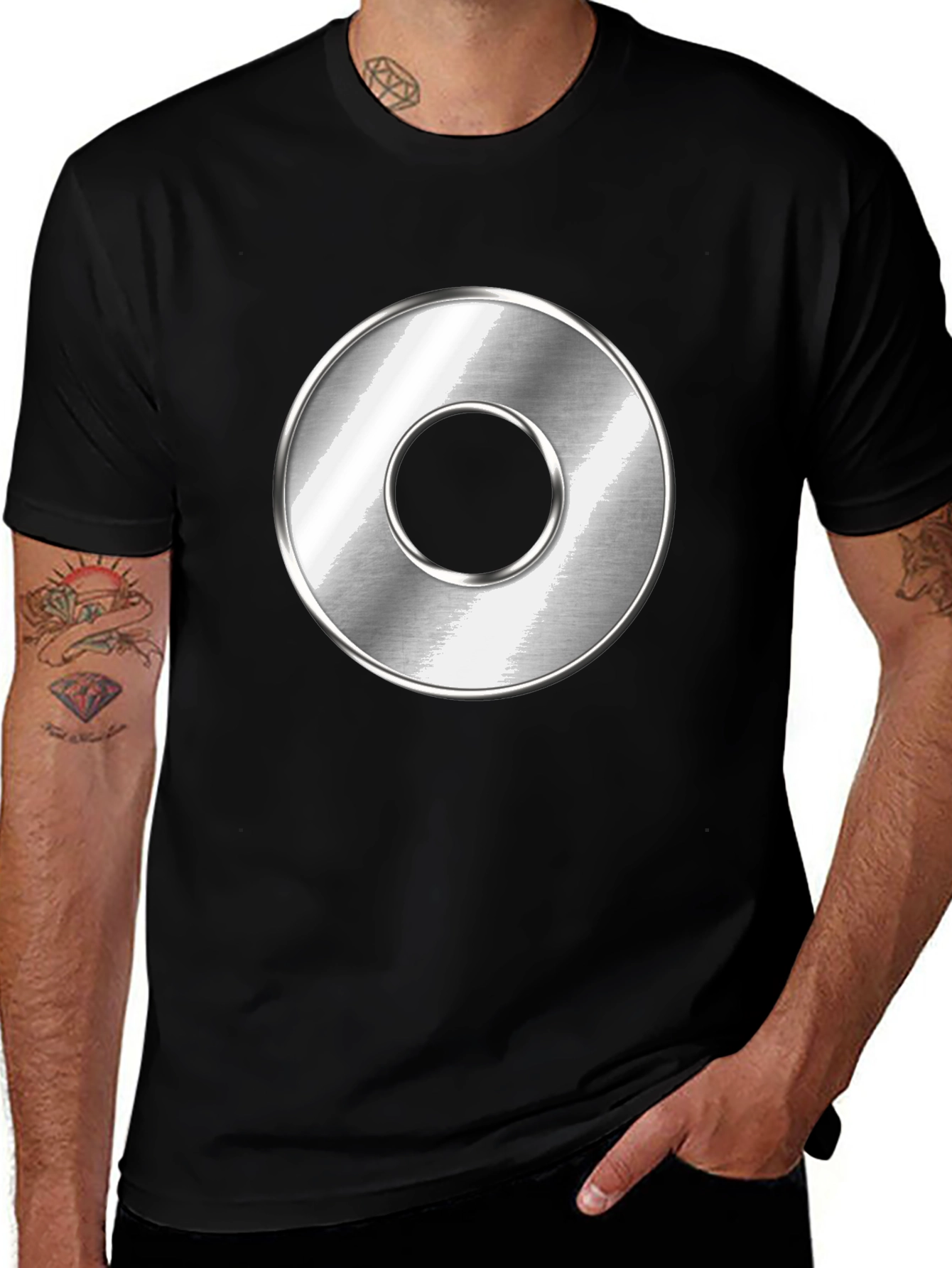 Mens Black T-Shirt with Metallic Circle Design