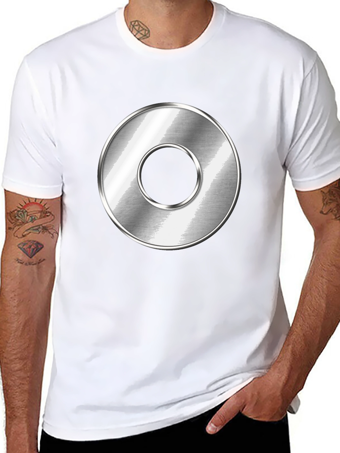 Mens Black T-Shirt with Metallic Circle Design