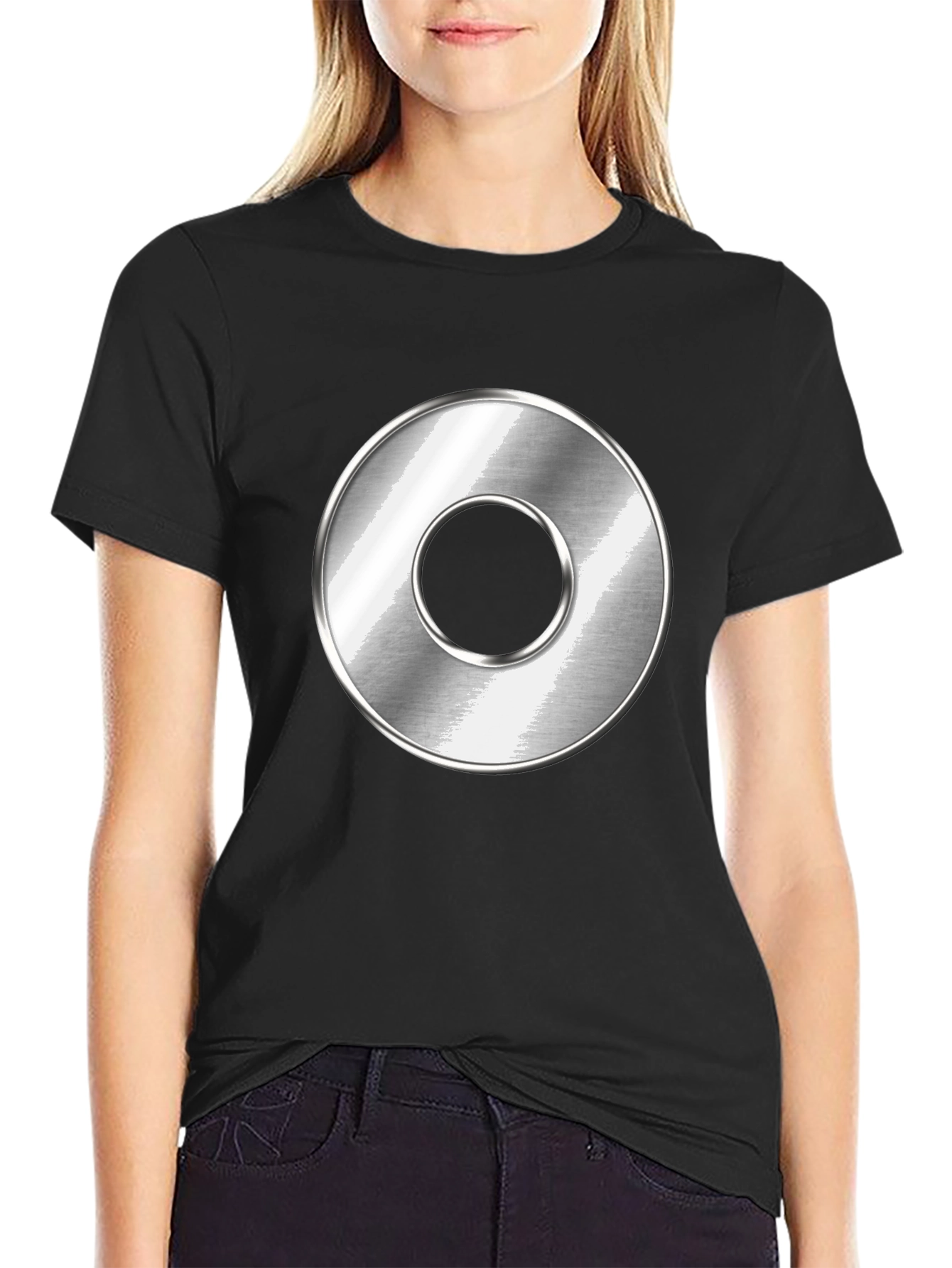 Mens Black T-Shirt with Metallic Circle Design