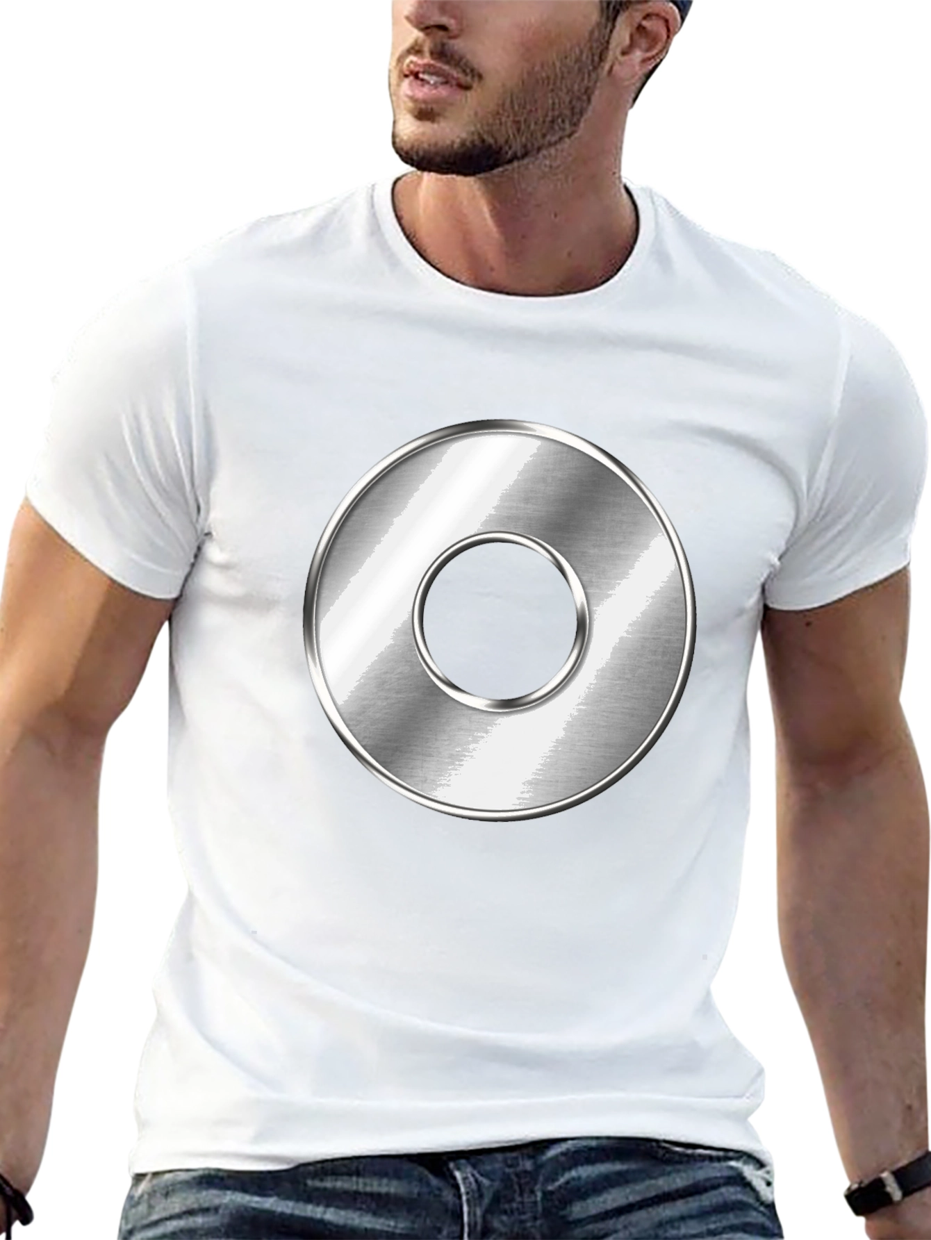 Mens Black T-Shirt with Metallic Circle Design