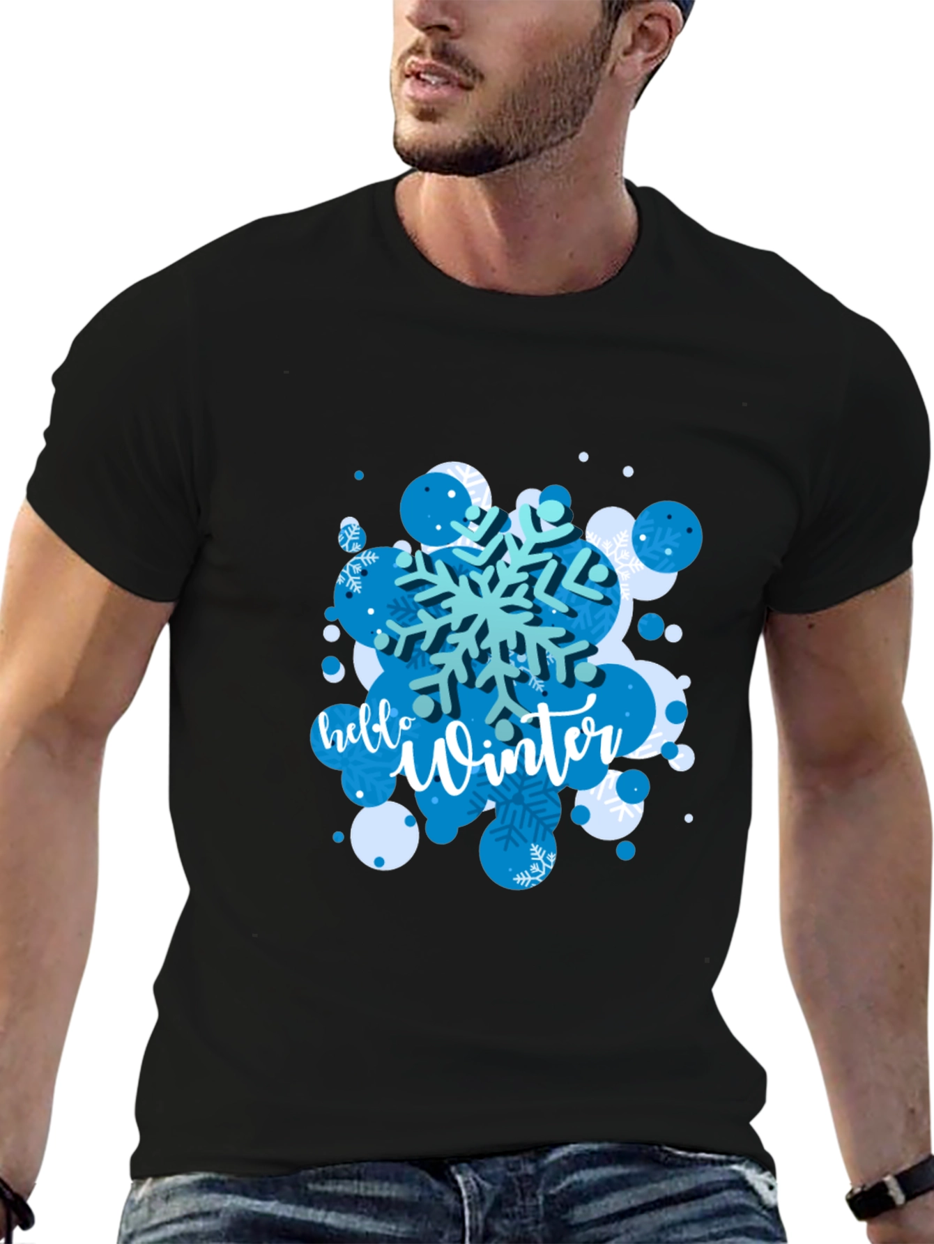 Hello Winter Snowflake Graphic Tee - Black