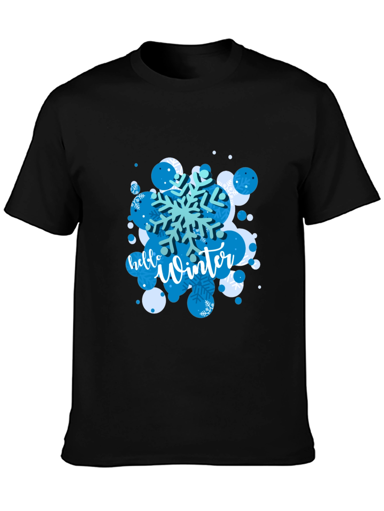 Hello Winter Snowflake Graphic Tee - Black