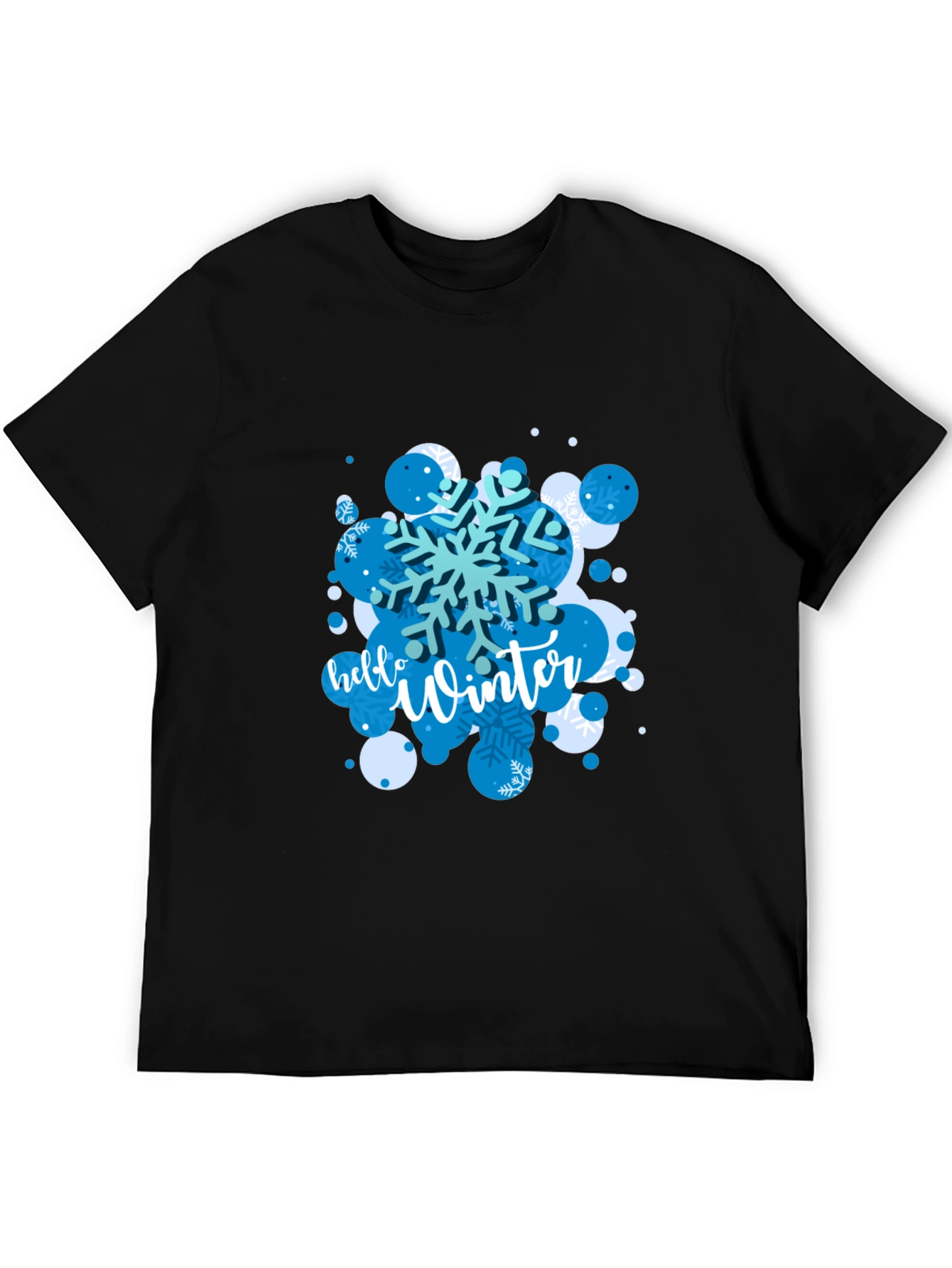 Hello Winter Snowflake Graphic Tee - Black