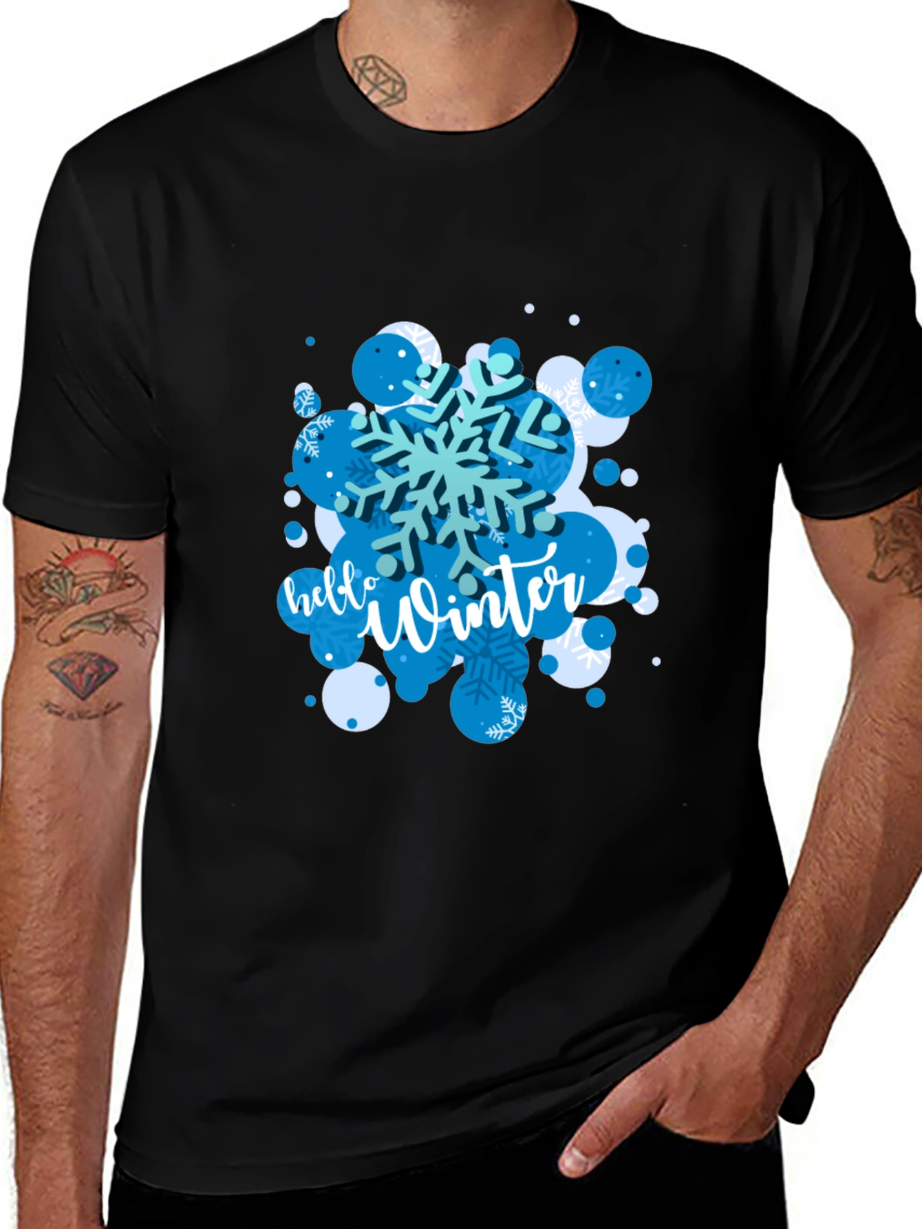Hello Winter Snowflake Graphic Tee - Black