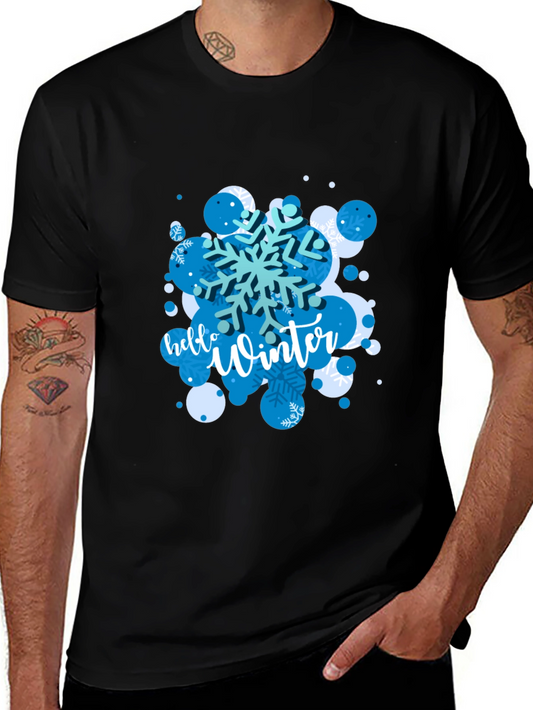 Hello Winter Snowflake Graphic Tee - Black