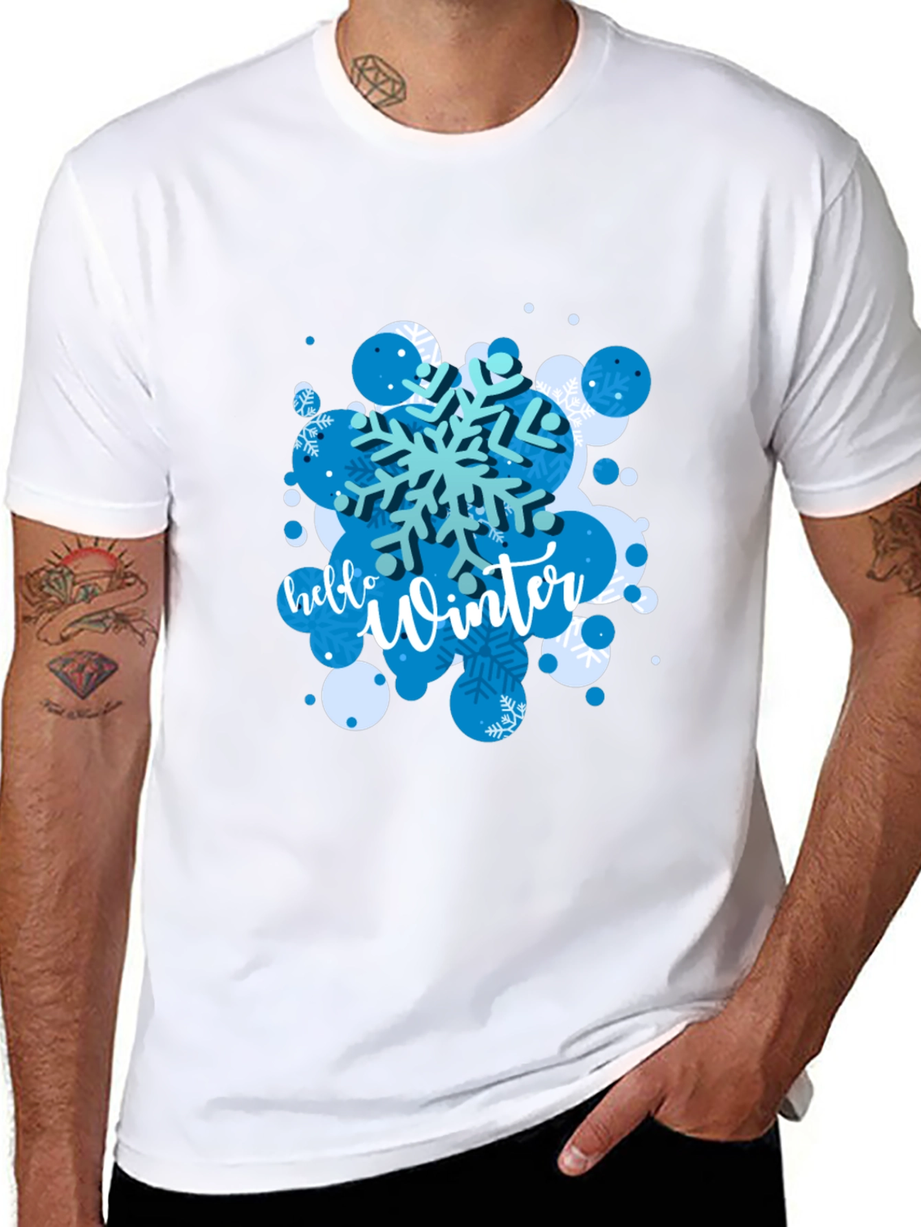 Hello Winter Snowflake Graphic Tee - Black