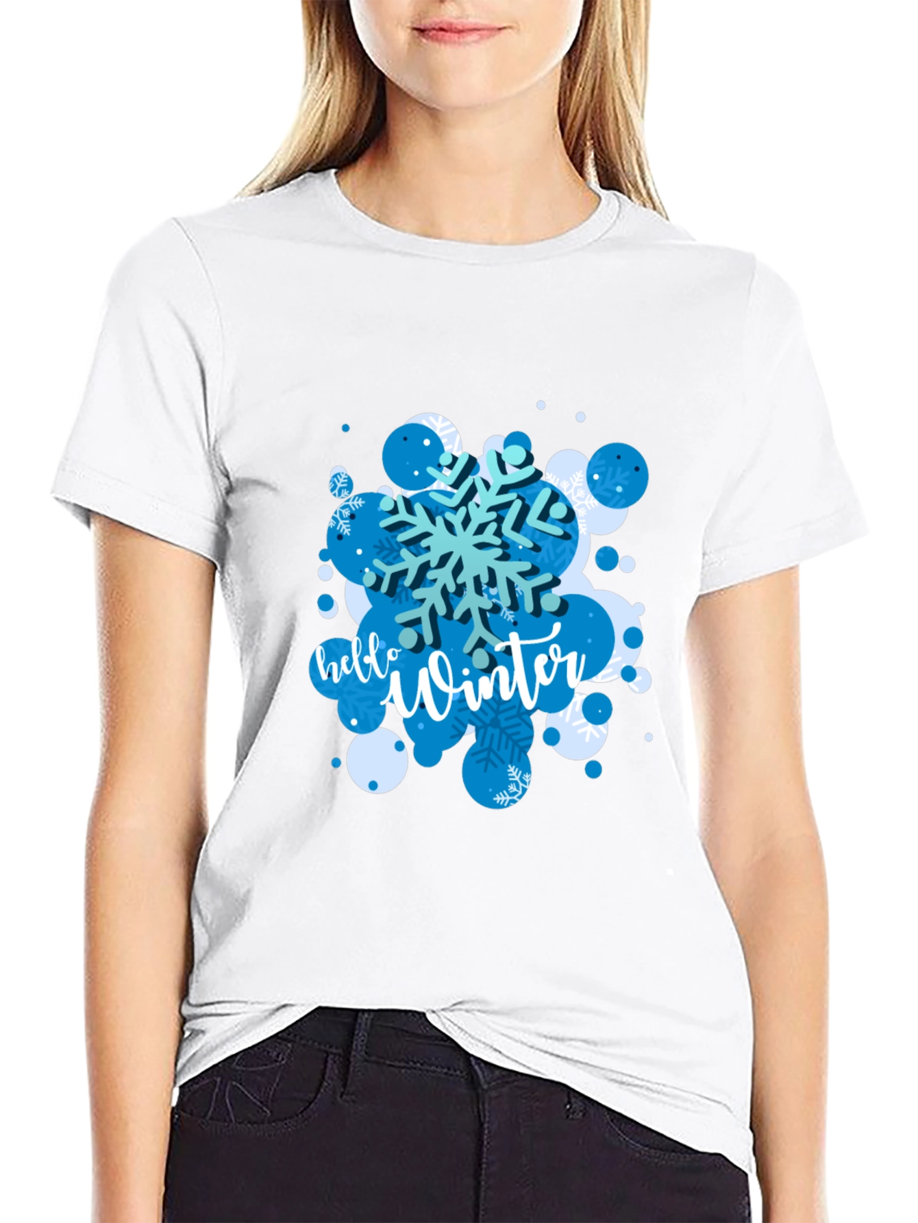 Hello Winter Snowflake Graphic Tee - Black