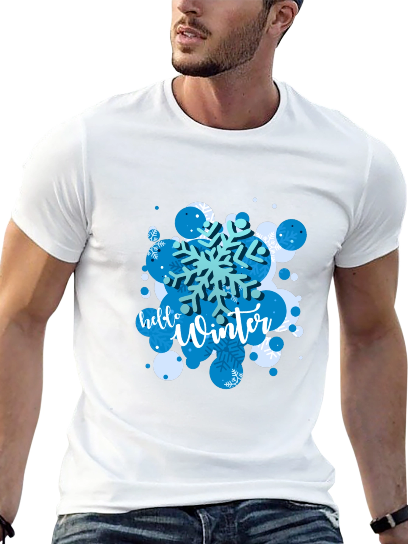 Hello Winter Snowflake Graphic Tee - Black