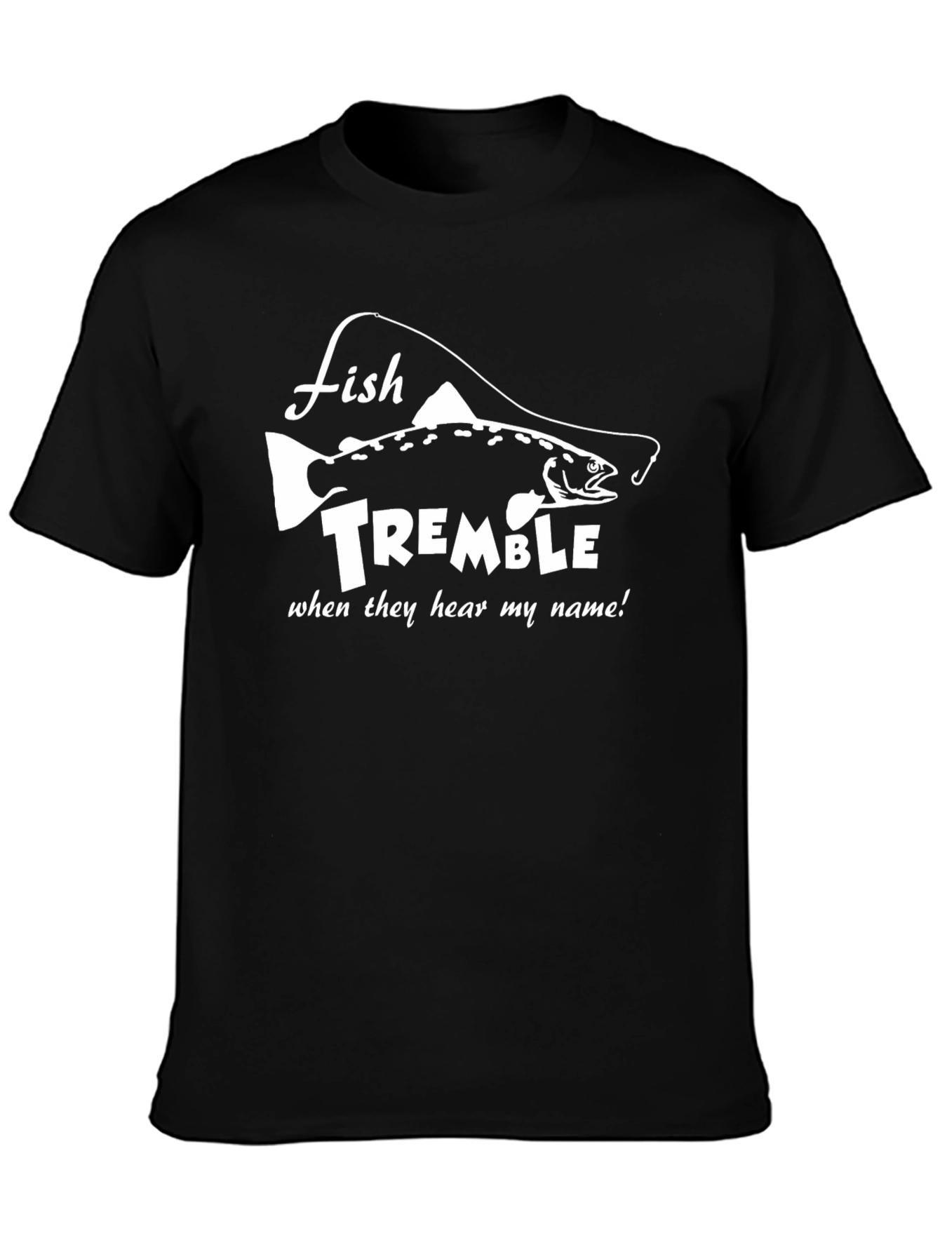 Fish Tremble Mens Black T-Shirt Funny Fishing Graphic Tee