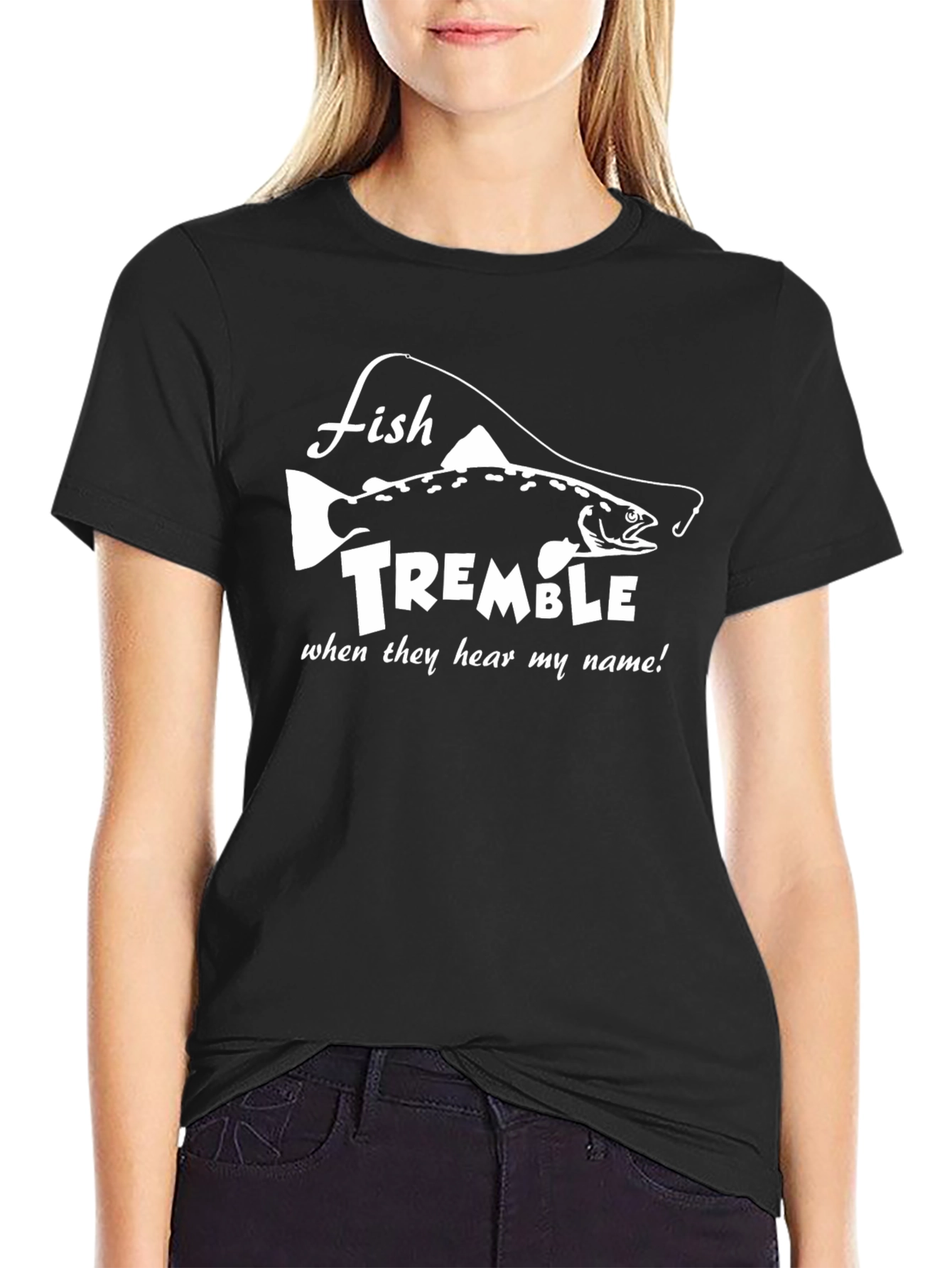 Fish Tremble Mens Black T-Shirt Funny Fishing Graphic Tee