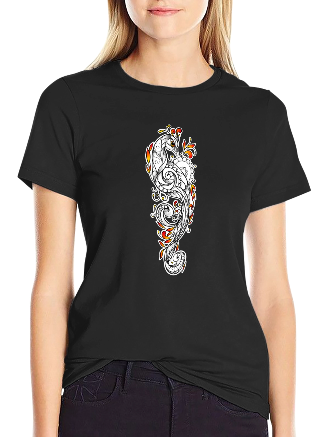 Peacock Art Black T-Shirt