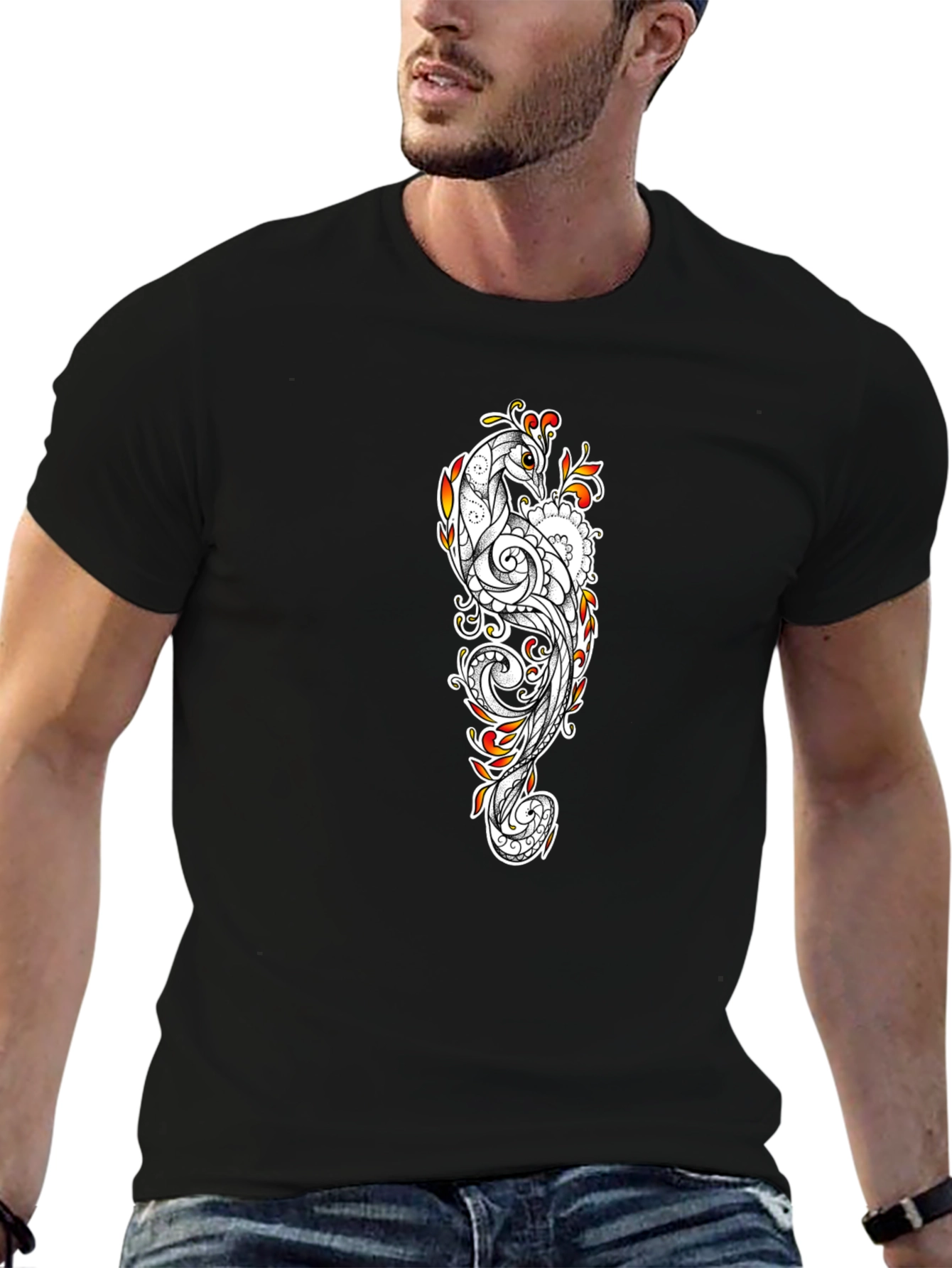 Peacock Art Black T-Shirt