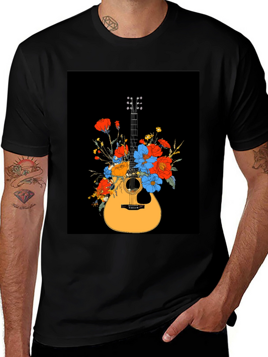 Floral Guitar Graphic Tee - Stylish Music Lover T-Shirt