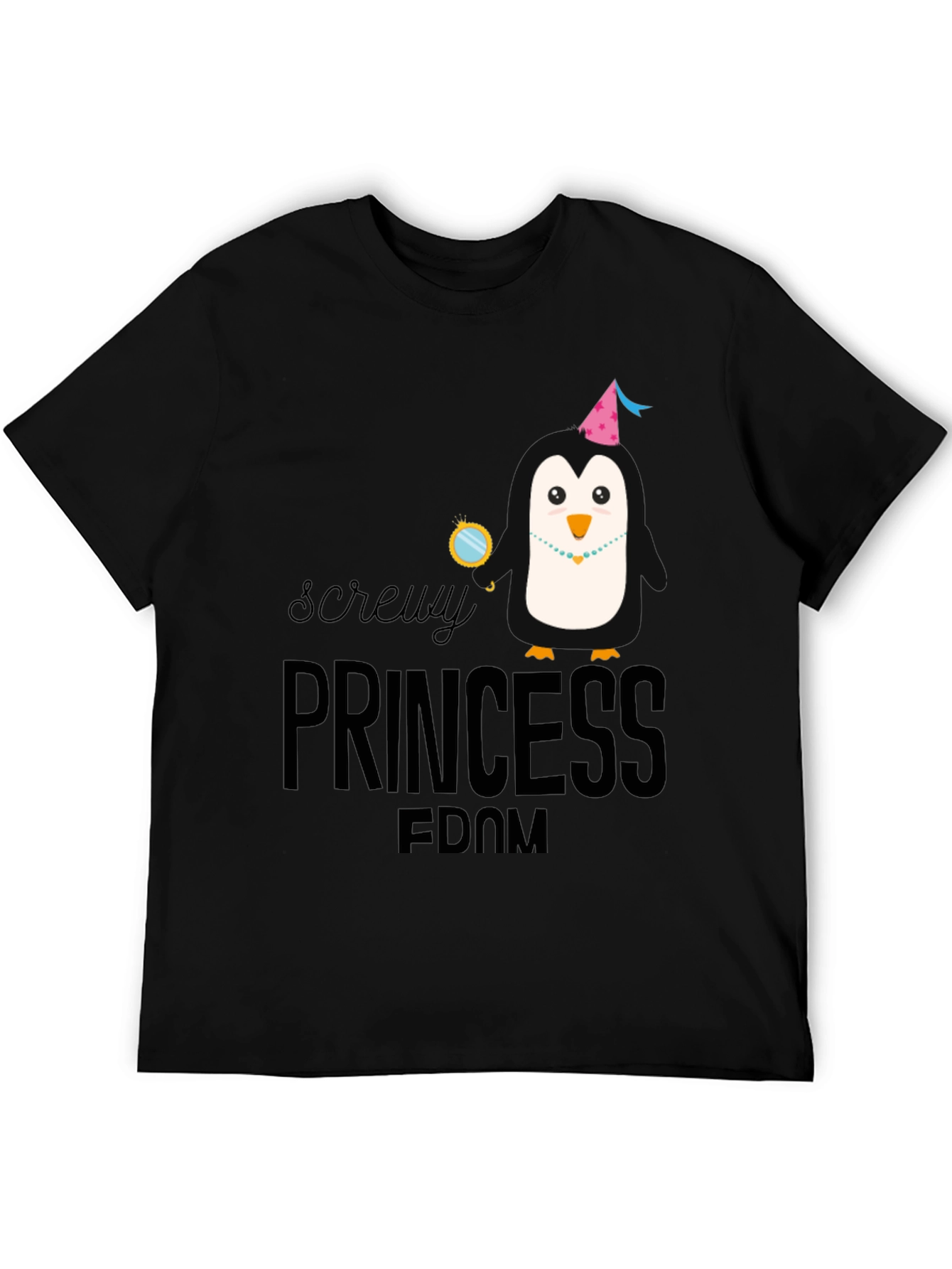 Screw Princessdom Penguin Graphic Tee - Unisex Black T-Shirt