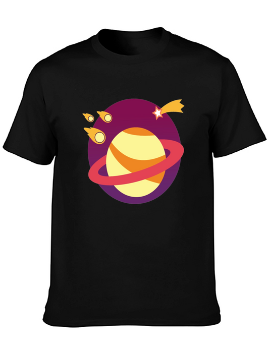 Galaxy Planet Graphic Tee - Black Cotton T-Shirt