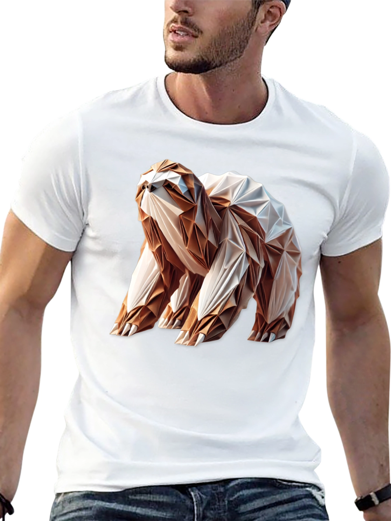 Origami Sloth Graphic Tee - Unique Geometric Design