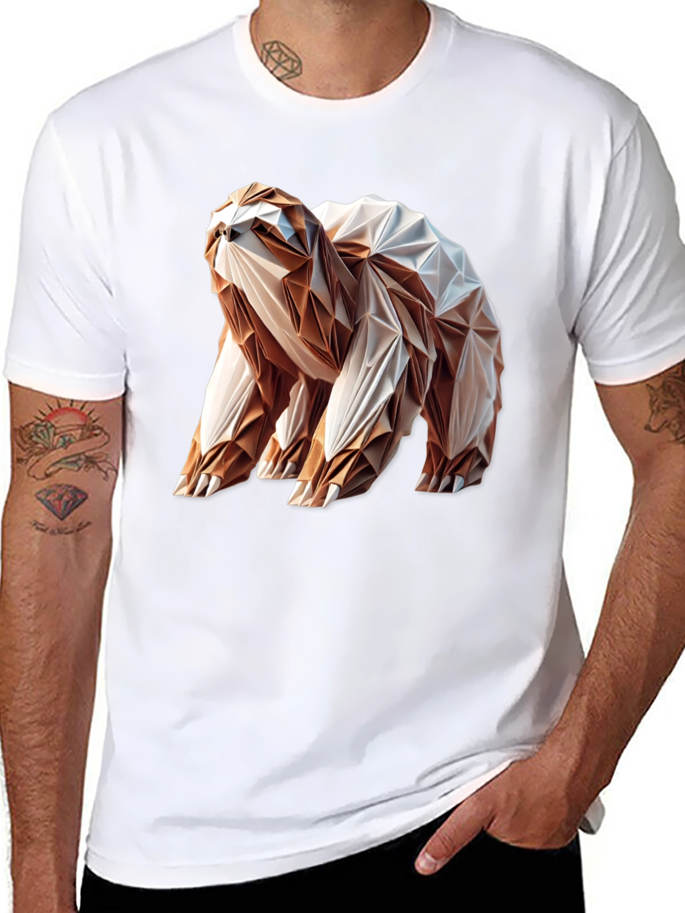 Origami Sloth Graphic Tee - Unique Geometric Design