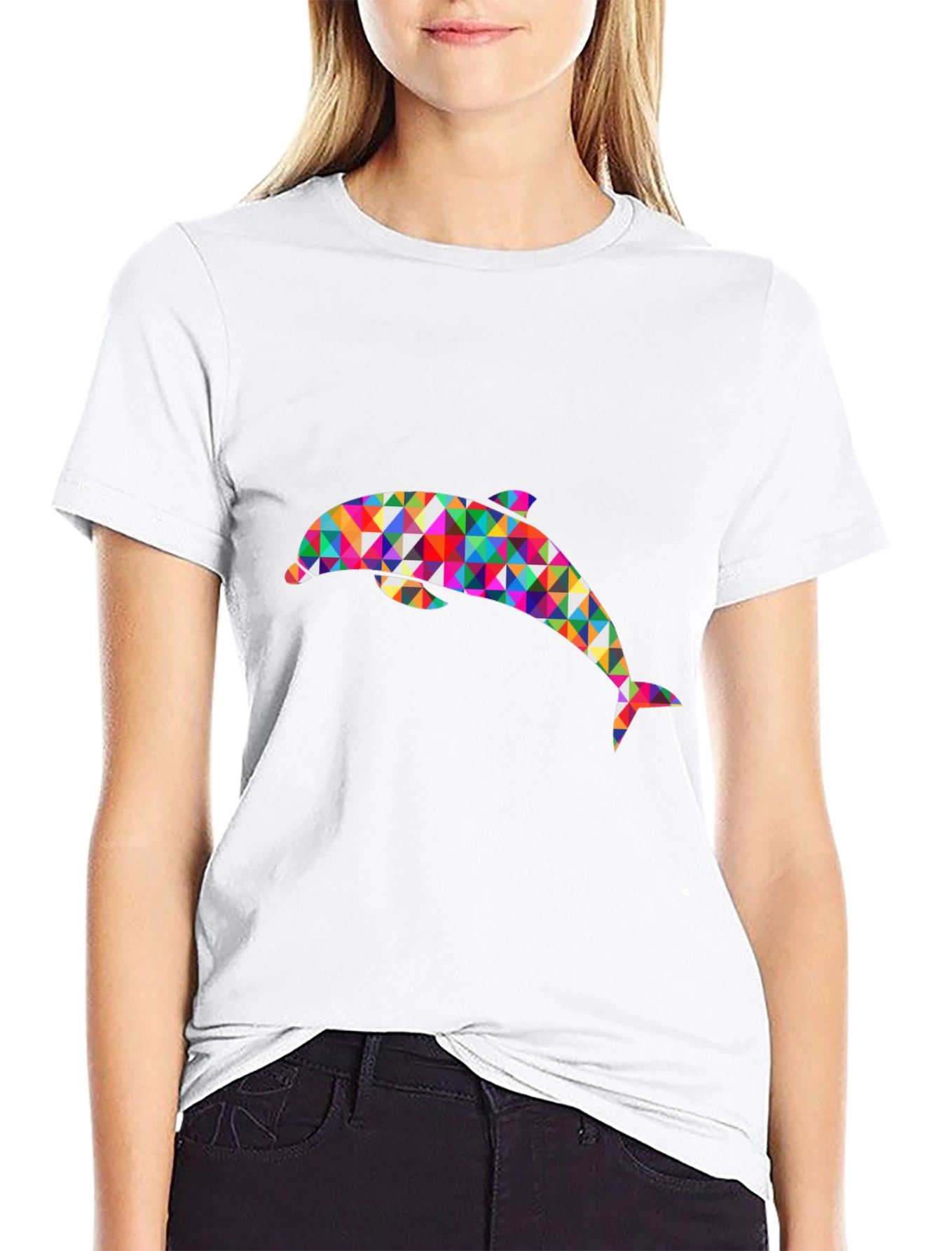 Geometric Dolphin Graphic Black T-Shirt